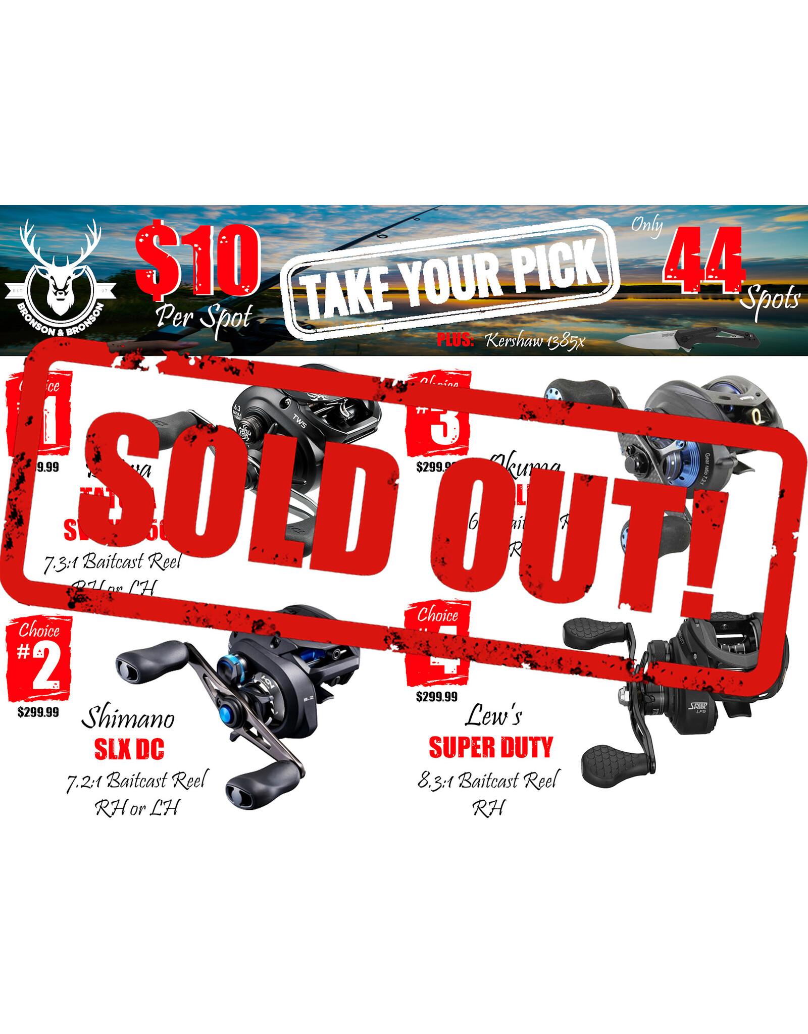 DRAW #1697 - Take Your Pick - Diawa, Shimano, Okuma OR Lew's!