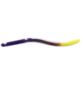 Kellys Kellys FT103-P/YT Fire Tail Pre-Rigged Plastic Worm, 5 1/2", 3 #6 Hooks, Purple/Yellow Firetail