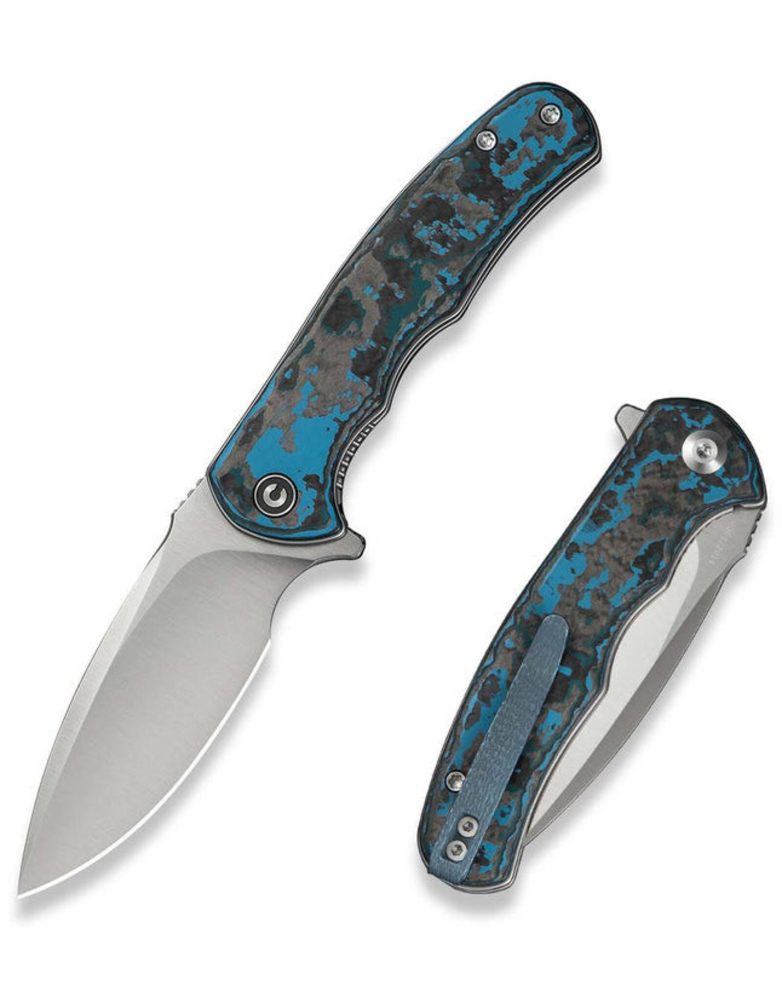 Civivi CIVIVI Knives Limited Edition Mini Praxis Flipper Knife 2.98" CPM-S35VN Satin Drop Point Blade, Arctic Storm FatCarbon Handles - C18026CB-1