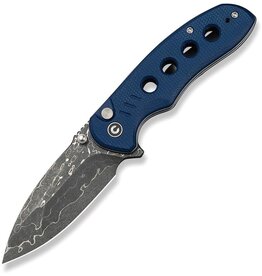 Civivi CIVIVI Knives Triptych Button Lock Flipper Knife 2.97" Damascus Compound Drop Point Blade, Milled Blue Canvas Micarta Handles, Reversible Clip - C23085B-DS1