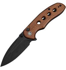 Civivi CIVIVI Knives Triptych Button Lock Flipper Knife 2.97" 14C28N Black Stonewashed Compound Drop Point Blade, Milled Guibourtia Wood Handles, Reversible Clip - C23085B-3