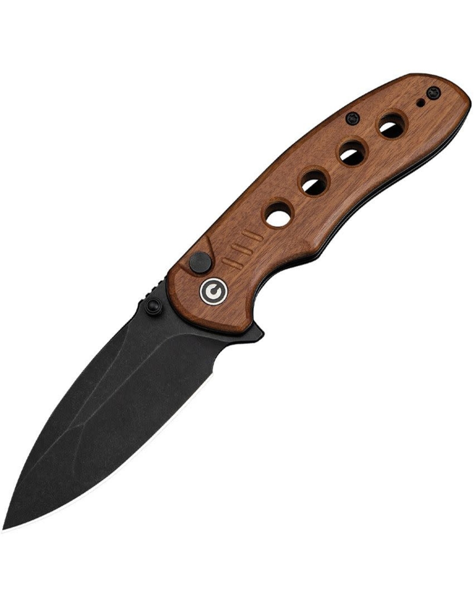 Civivi CIVIVI Knives Triptych Button Lock Flipper Knife 2.97" 14C28N Black Stonewashed Compound Drop Point Blade, Milled Guibourtia Wood Handles, Reversible Clip - C23085B-3