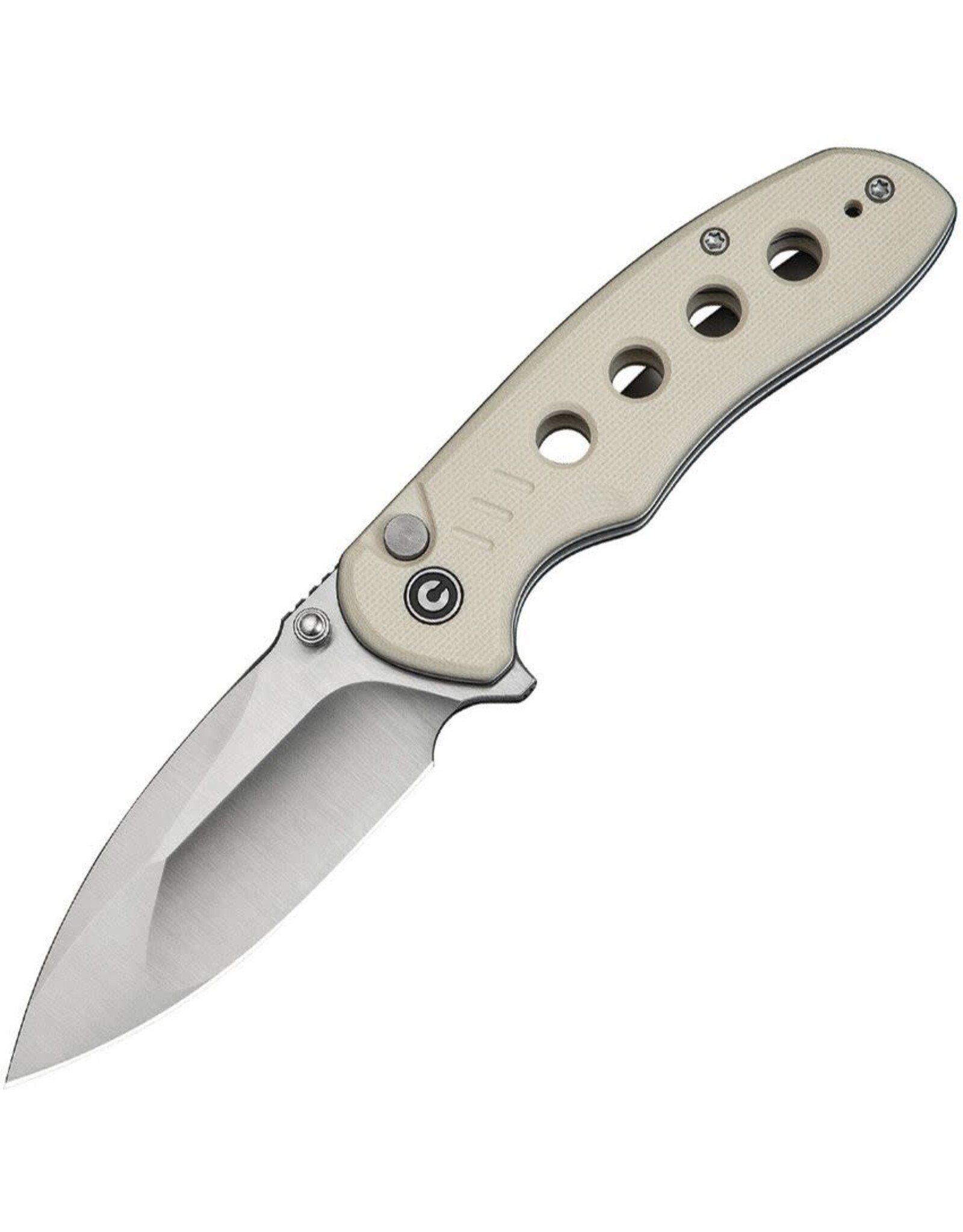 Civivi CIVIVI Knives Triptych Button Lock Flipper Knife 2.97" 14C28N Satin Compound Drop Point Blade, Milled Ivory G10 Handles, Reversible Clip - C23085B-2