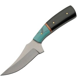 Rite Edge Pakistan 203488 Trailing Point Skinner Satin Fixed Blade Knife Black/Turquoise Handles