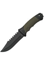 Rite Edge Tactical Knife Black 4.25in. Fixed-Blade Glass Breaker Sawback Slim Sheath Green