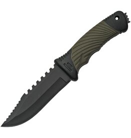 Rite Edge Tactical Knife Black 4.25in. Fixed-Blade Glass Breaker Sawback Slim Sheath Green