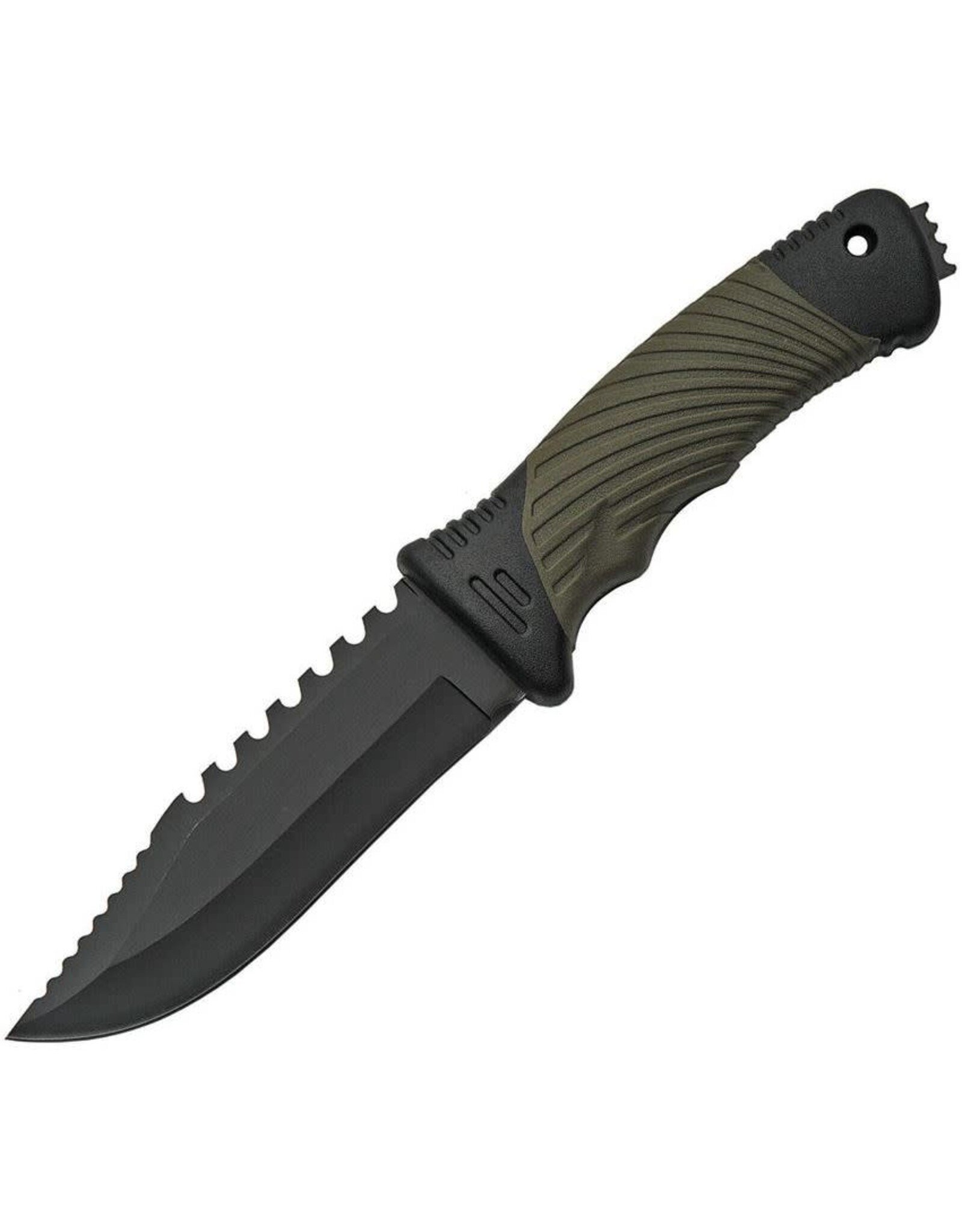 Rite Edge Tactical Knife Black 4.25in. Fixed-Blade Glass Breaker Sawback Slim Sheath Green