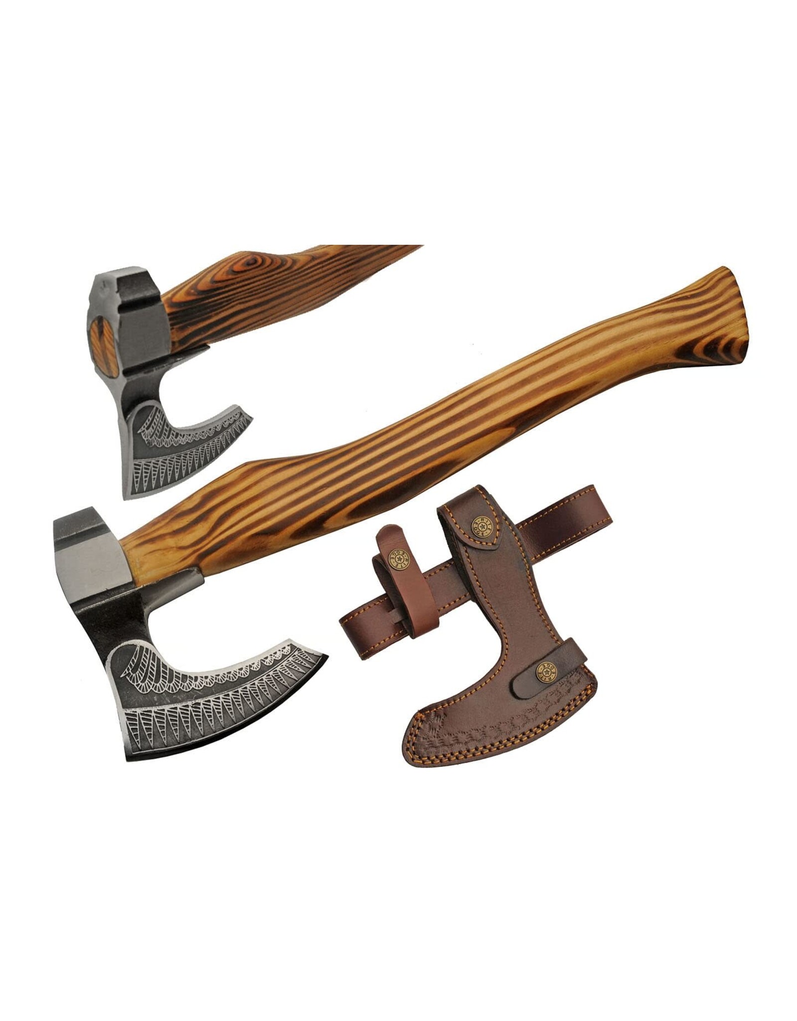 szco Engraved Raven Feather Nordic Style Viking Axe With Leather Sheath