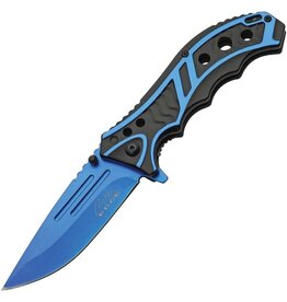 Rite Edge Caution Linerlock Knife with Blue Handles 300585BL