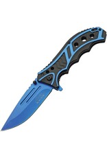 Rite Edge Caution Linerlock Knife with Blue Handles 300585BL