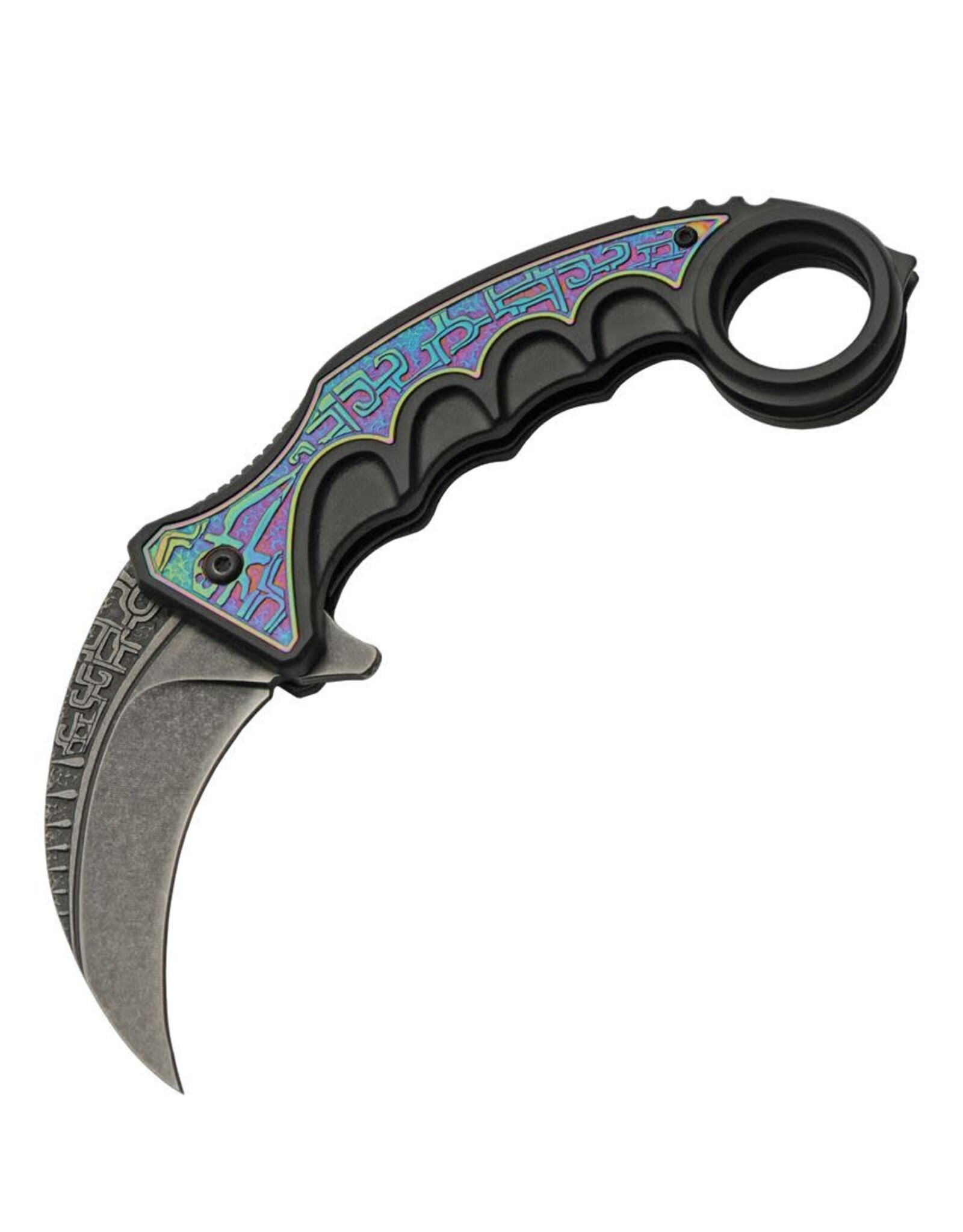Rite Edge Rite Edge 300612RB Gothic Black Stonewash Karambit Linerlock Knife Black/Spectrum Handles