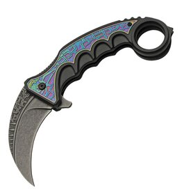 Rite Edge Rite Edge 300612RB Gothic Black Stonewash Karambit Linerlock Knife Black/Spectrum Handles