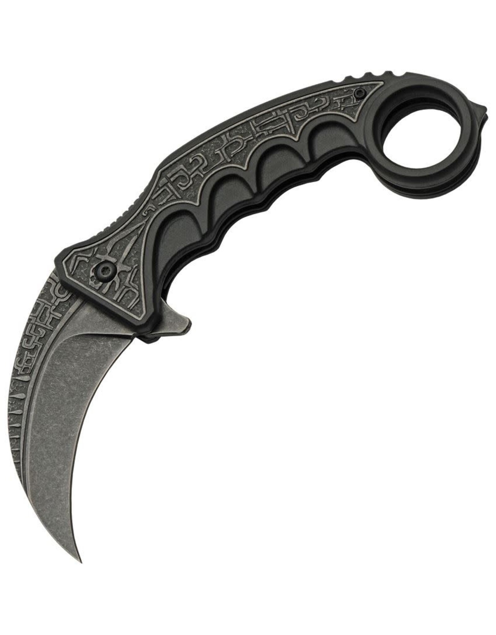 Rite Edge Rite Edge 300612BK Gothic Black Stonewash Karambit Linerlock Knife Black Handles