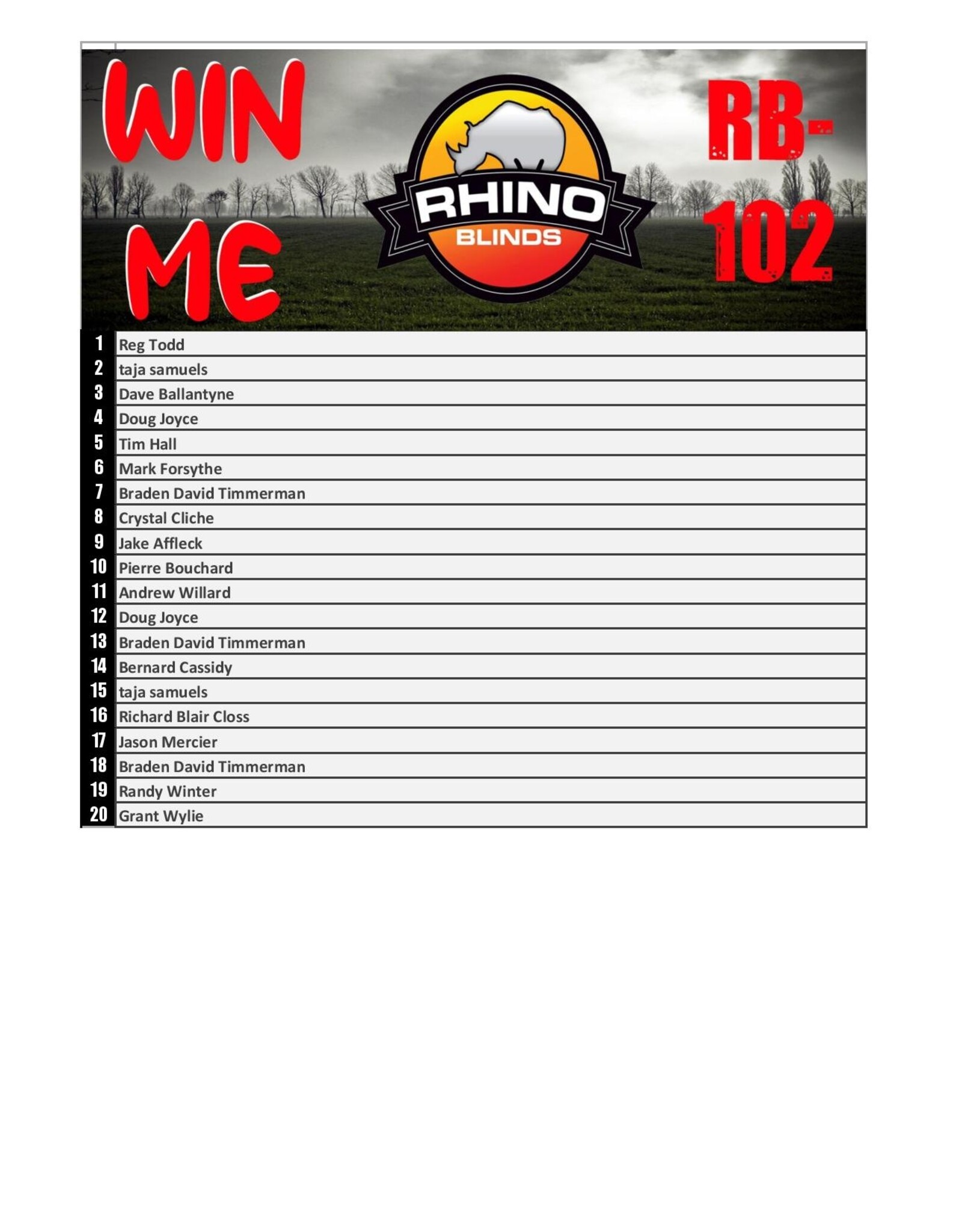 DRAW #1714 - WIN ME - RHINO RB102 GROUND BLIND!