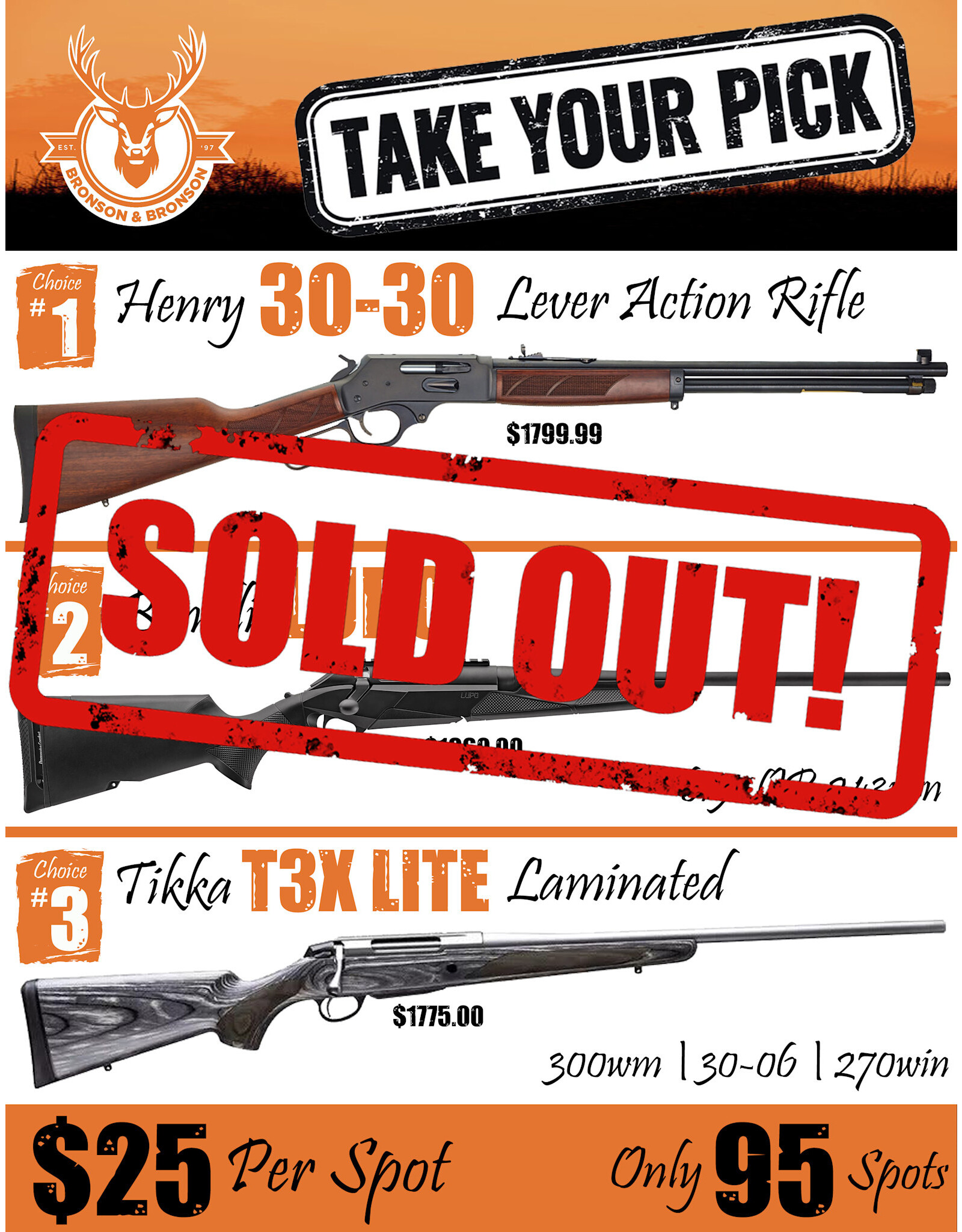 DRAW #1722 - Take Your Pick - Henry, Benelli OR Tikka!