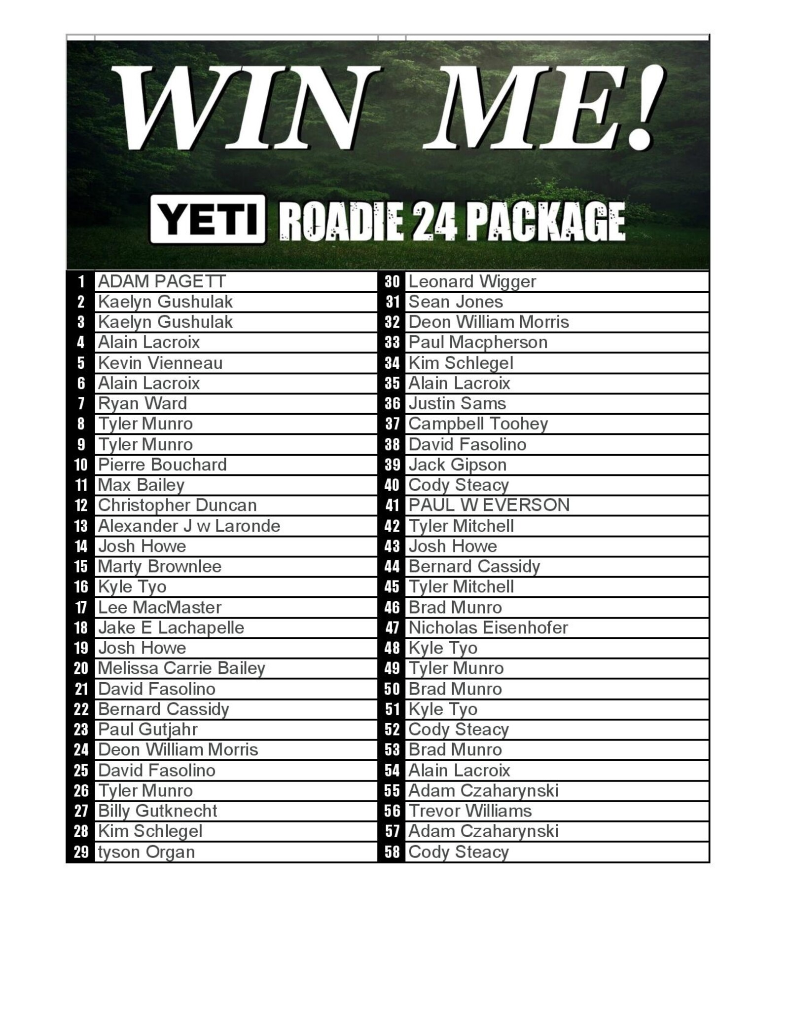 DRAW #1727 - WIN ME - ROADIE 24 CANOPY GREEN PACKAGE!