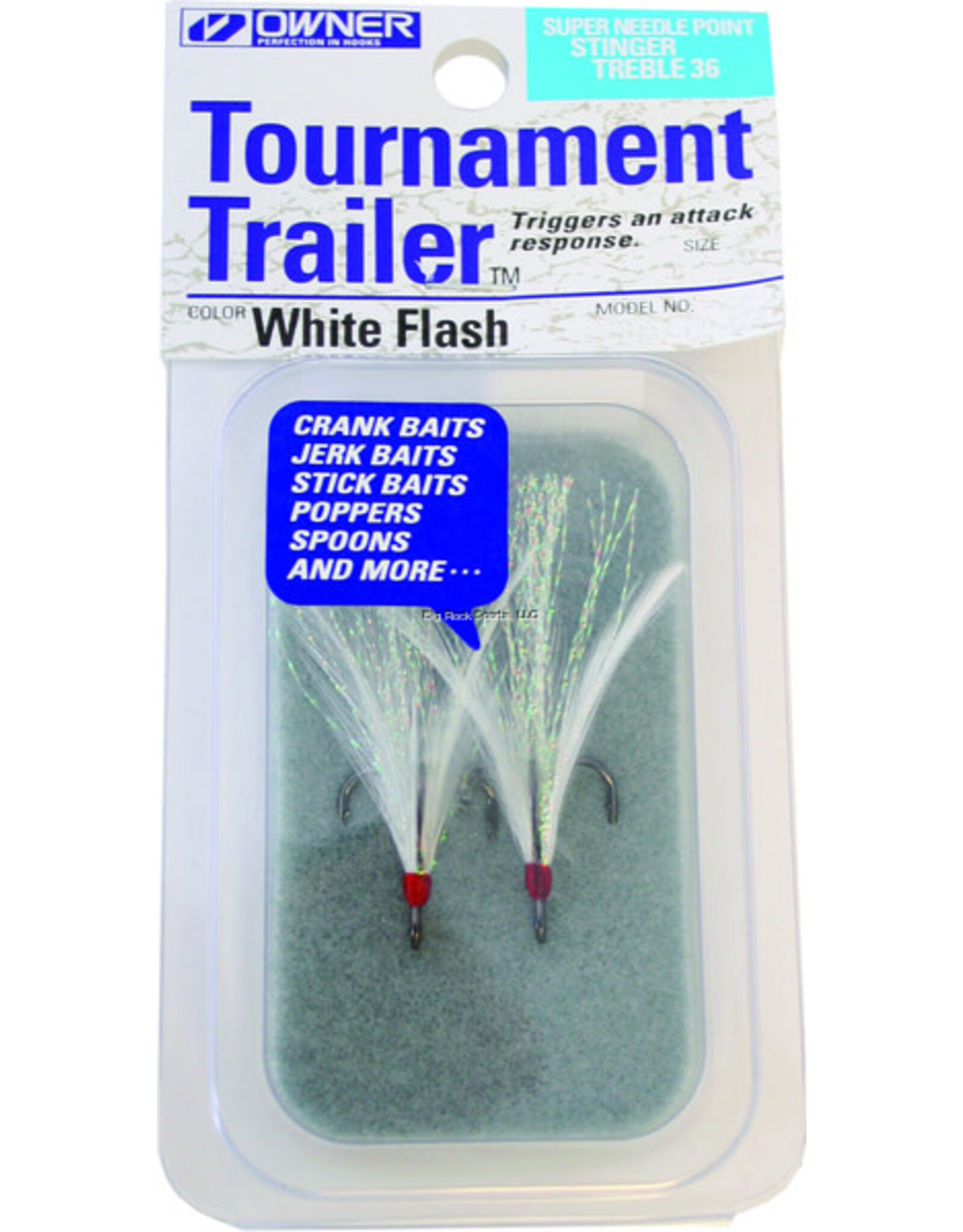 Owner Owner 5165-071-03 Stinger-36 Tournament Trailer Treble Hook, Size 4, Needle Point, Black Chrome, White/Chartreuse Flash Feather, 2 per Pack