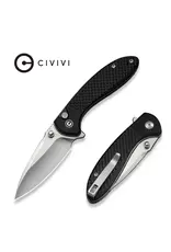 Civivi CIVIVI Knives Faeger Button Lock Flipper Knife 2.98" 14C28N Satin Drop Point Blade, Milled Black G10 Handles, Reversible Clip - C24031-1
