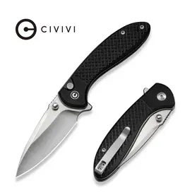 Civivi CIVIVI Knives Faeger Button Lock Flipper Knife 2.98" 14C28N Satin Drop Point Blade, Milled Black G10 Handles, Reversible Clip - C24031-1