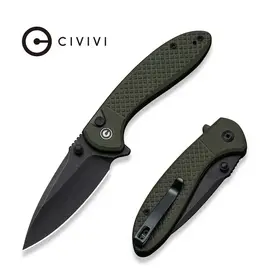 Civivi CIVIVI Knives Faeger Button Lock Flipper Knife 2.98" 14C28N Black Stonewashed Drop Point Blade, Milled OD Green G10 Handles, Reversible Clip - C24031-2