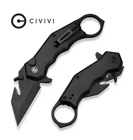 Civivi CIVIVI Amaroq Flipper & Thumb Stud & Button Lock Knife Black Aluminum Handle (2.11" Black Stonewashed Nitro-V Blade) C24018-2