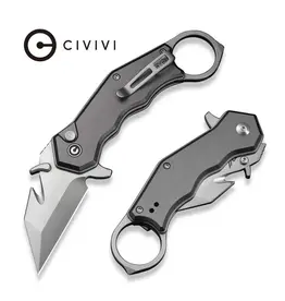 Civivi CIVIVI Amaroq Flipper & Thumb Stud & Button Lock Knife Gray Aluminum Handle (2.11" Satin Finished Nitro-V Blade) C24018-1