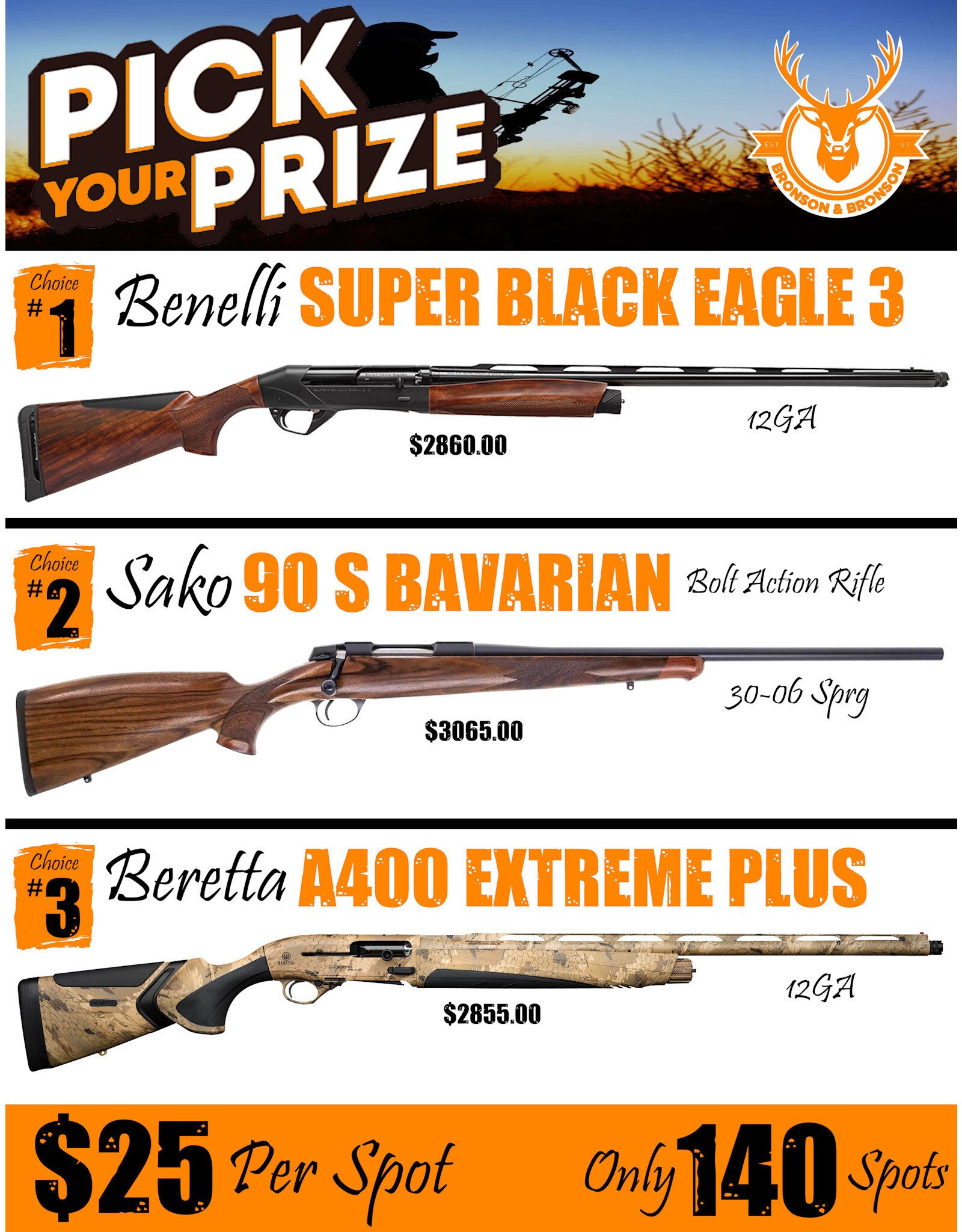 DRAW #1765 (1-100) - Pick Your Prize - Benelli, Sako OR Beretta!