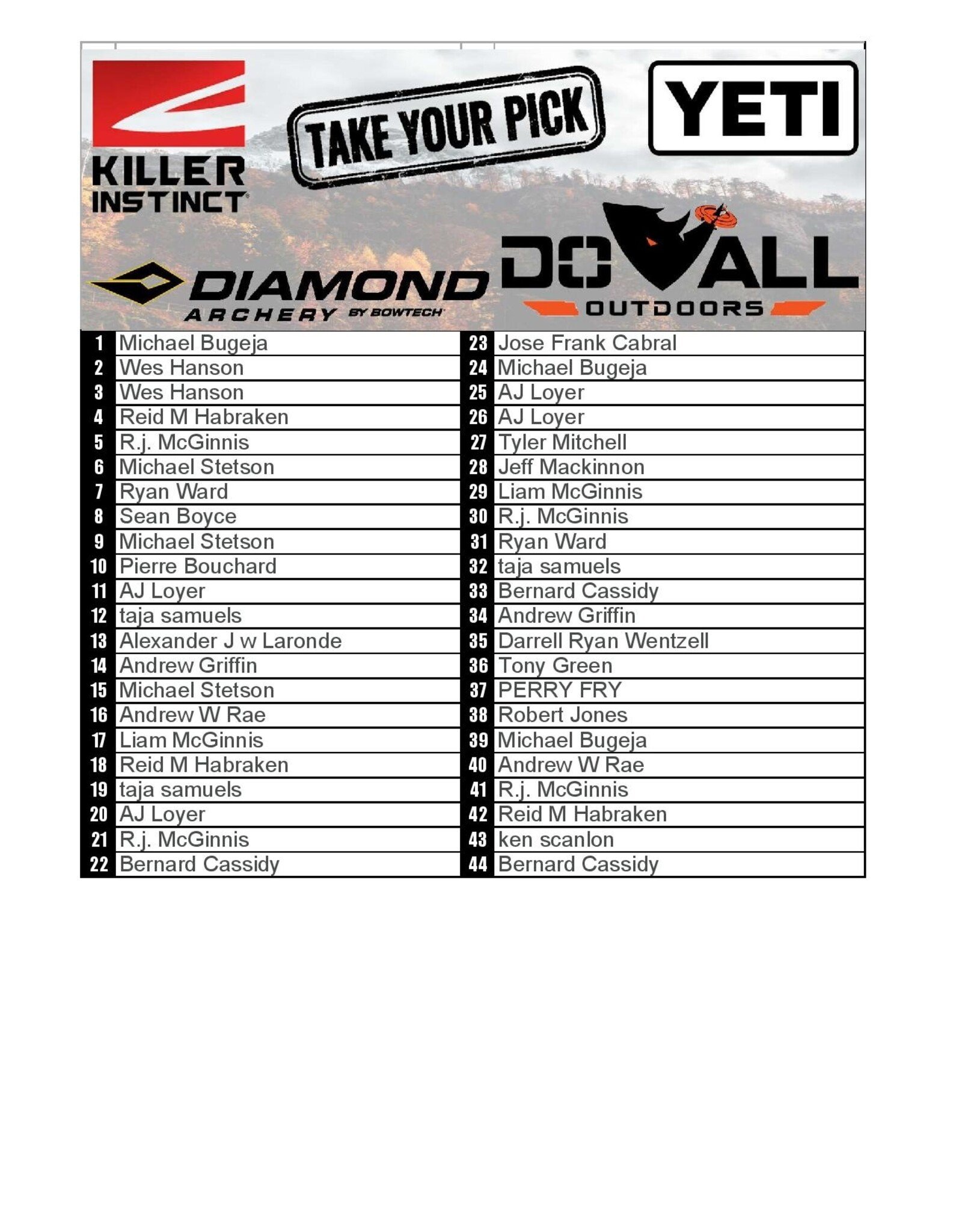 DRAW #1762 - Take Your Pick - Killer Instinct, Diamond, Yeti OR Do All!
