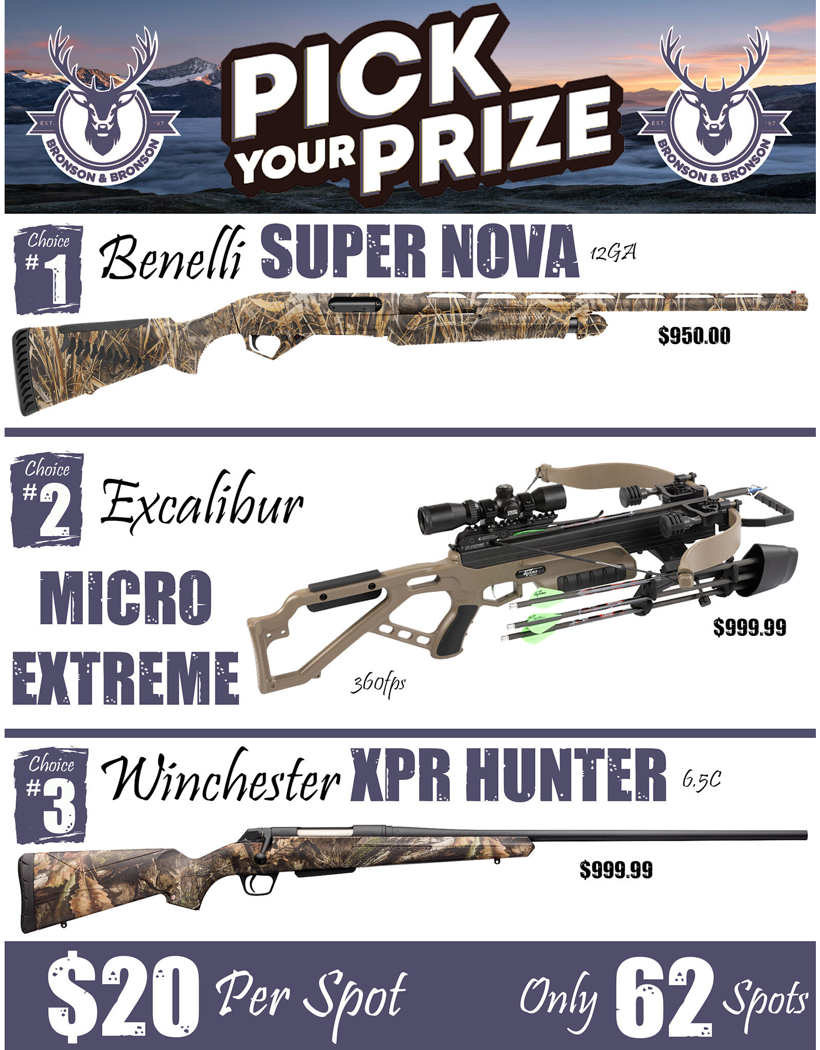 DRAW #1770 - Pick Your Prize - Benelli, Excalibur OR Winchester!