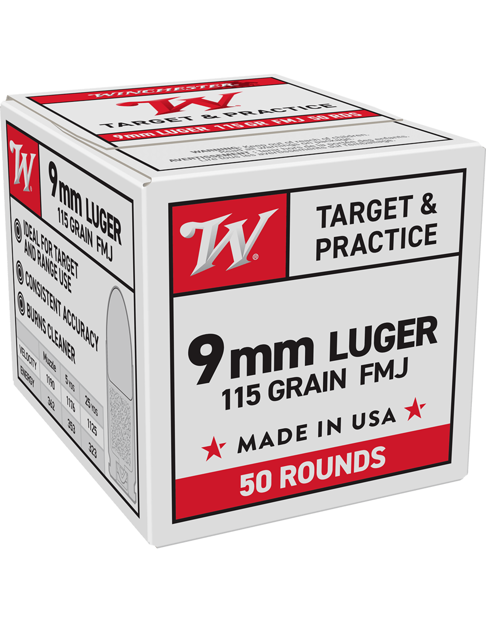 Winchester Winchester 9mm Luger 115gr FMJ 50rds W9MM50