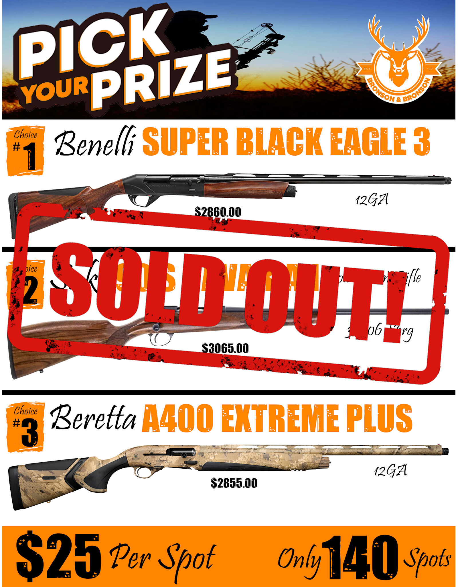 DRAW #1765 - Pick Your Prize - Benelli, Sako OR Beretta!