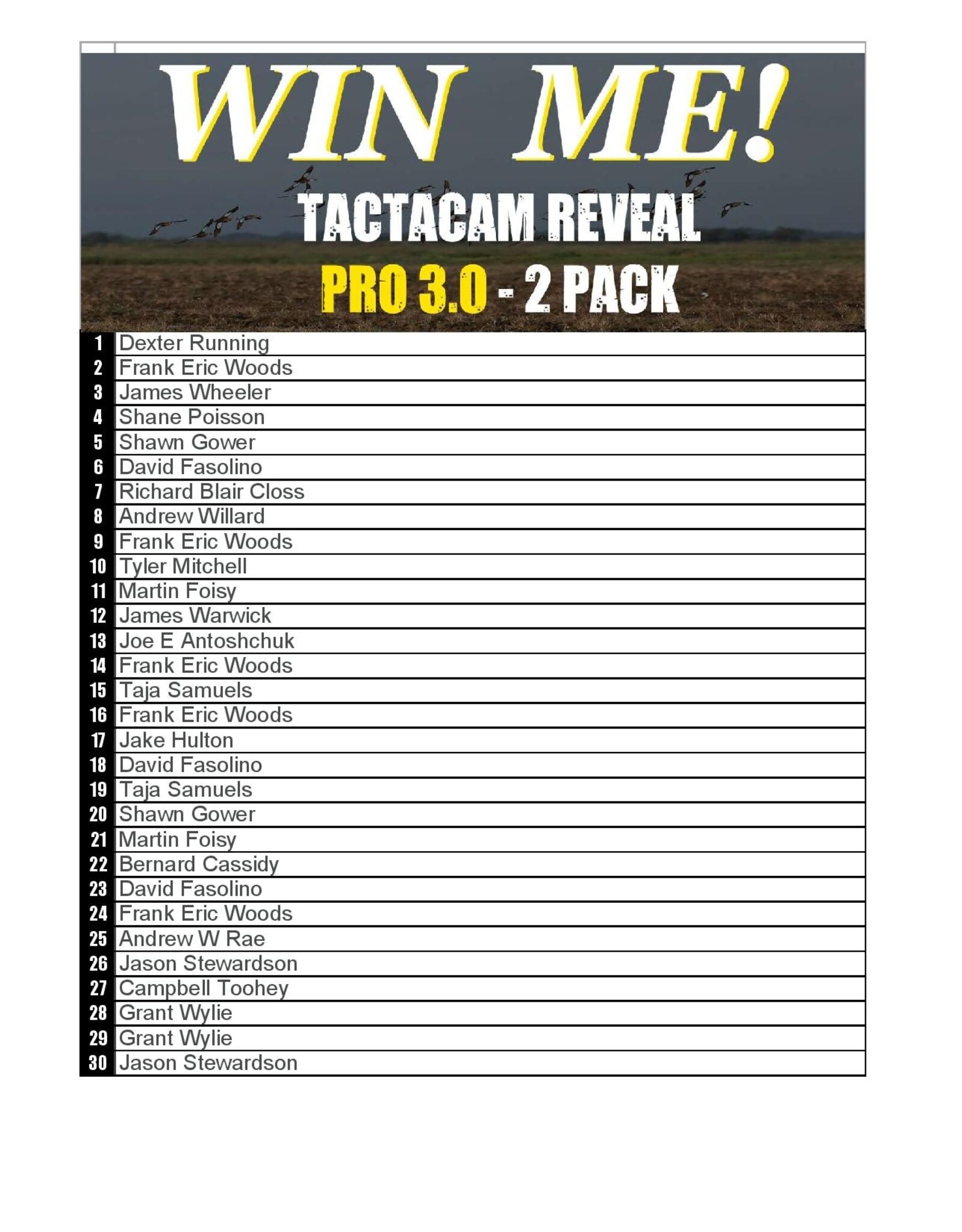 DRAW #1768 - WIN ME - Tactacam PRO 3.0 - 2 Pack