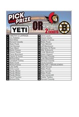 DRAW #1771 - Pick Your Prize - Ottawa vs. Boston OR Yeti!