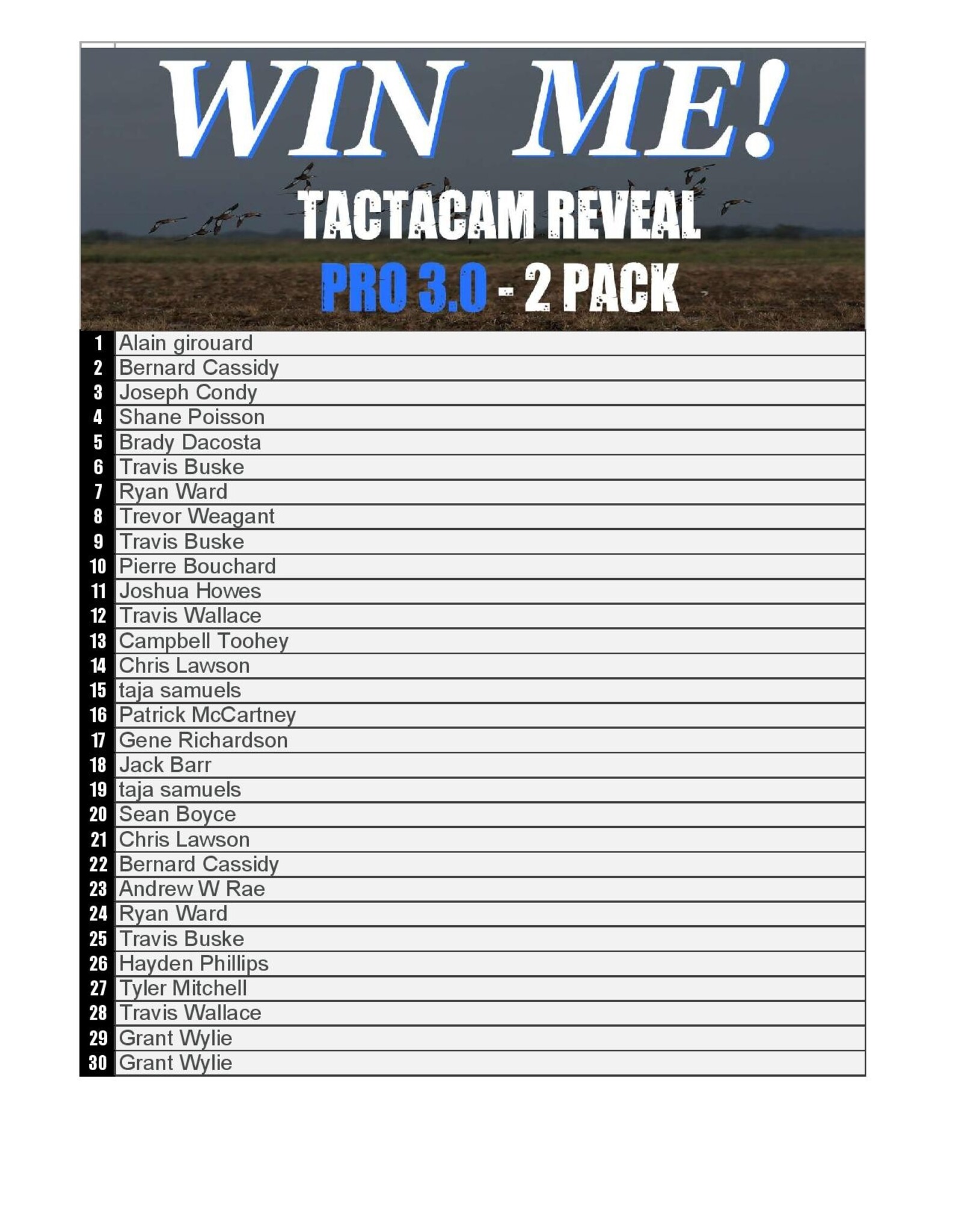 DRAW #1772 - WIN ME - Tactacam PRO 3.0 - 2 Pack ROUND 2