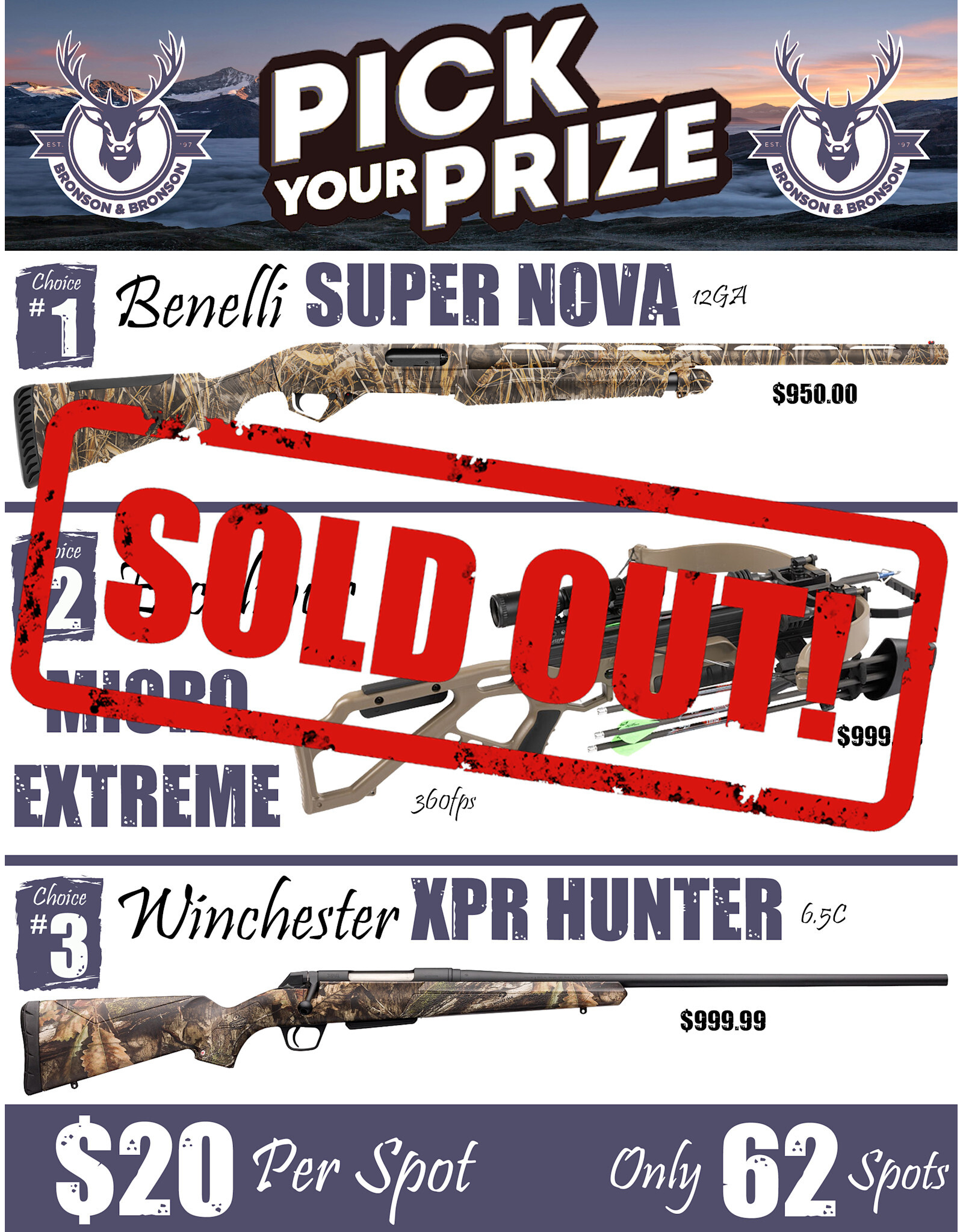 DRAW #1770 - Pick Your Prize - Benelli, Excalibur OR Winchester!