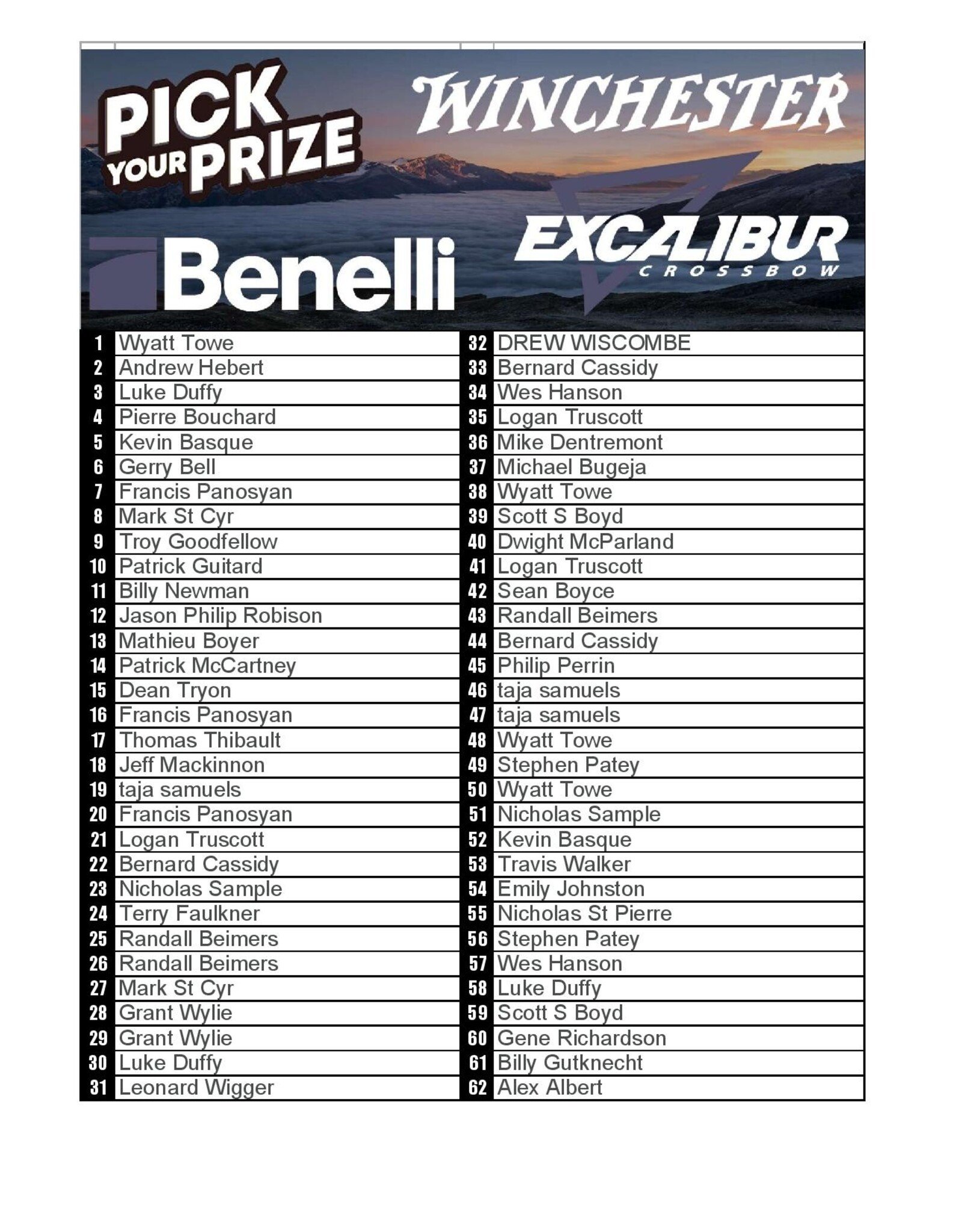 DRAW #1770 - Pick Your Prize - Benelli, Excalibur OR Winchester!