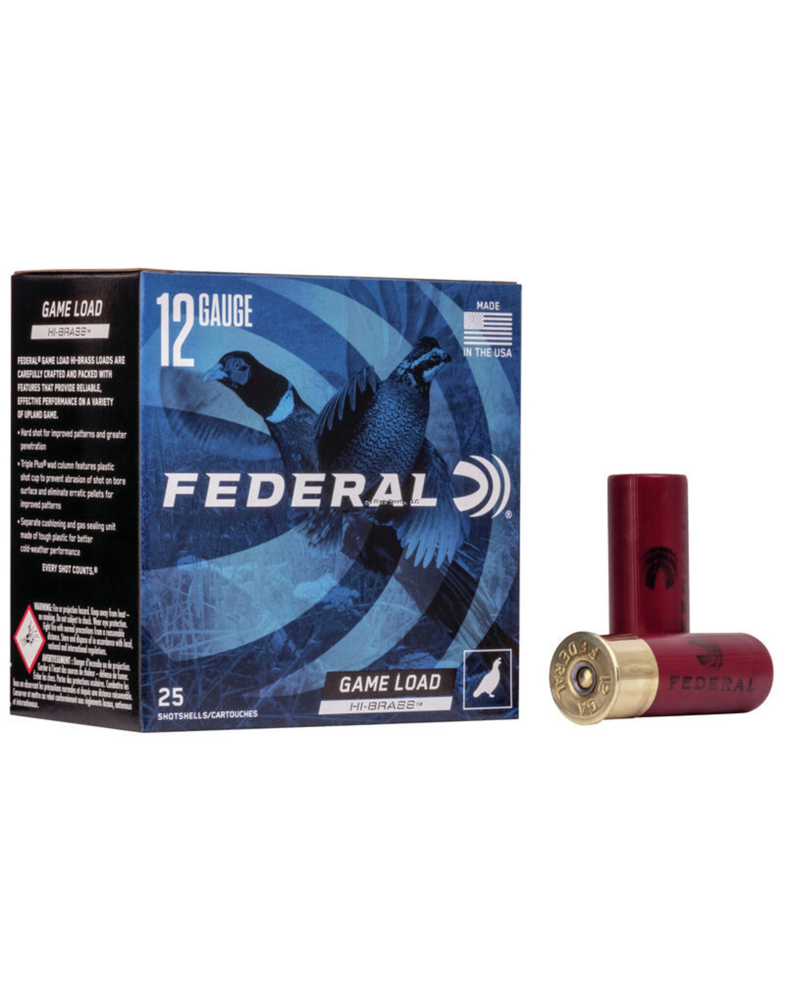 Federal Federal H126 4 Game-Shok Upland - Hi-Brass Shotshell 12 GA, 2-3/4 in, No. 4, 1-1/4oz, 3.69 Dr, 1330 fps, 25 Rnd per Box