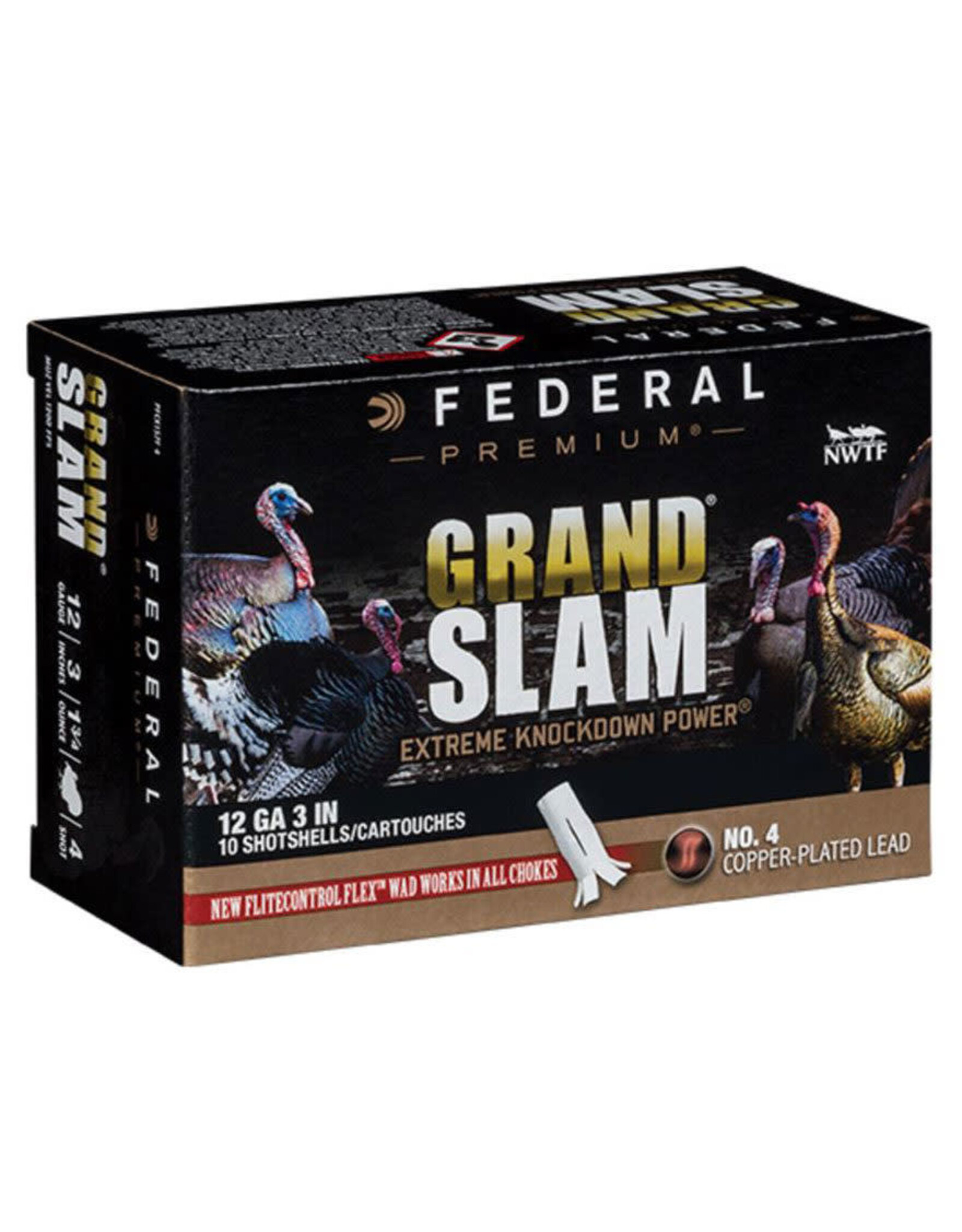 Federal Federal PFCX157F 4 Grandslam Turkey Shotshell w/ Flight Control Flex Wad 12 GA 3" 4DE 1-3/4"oz 4 10 Rnd per Box