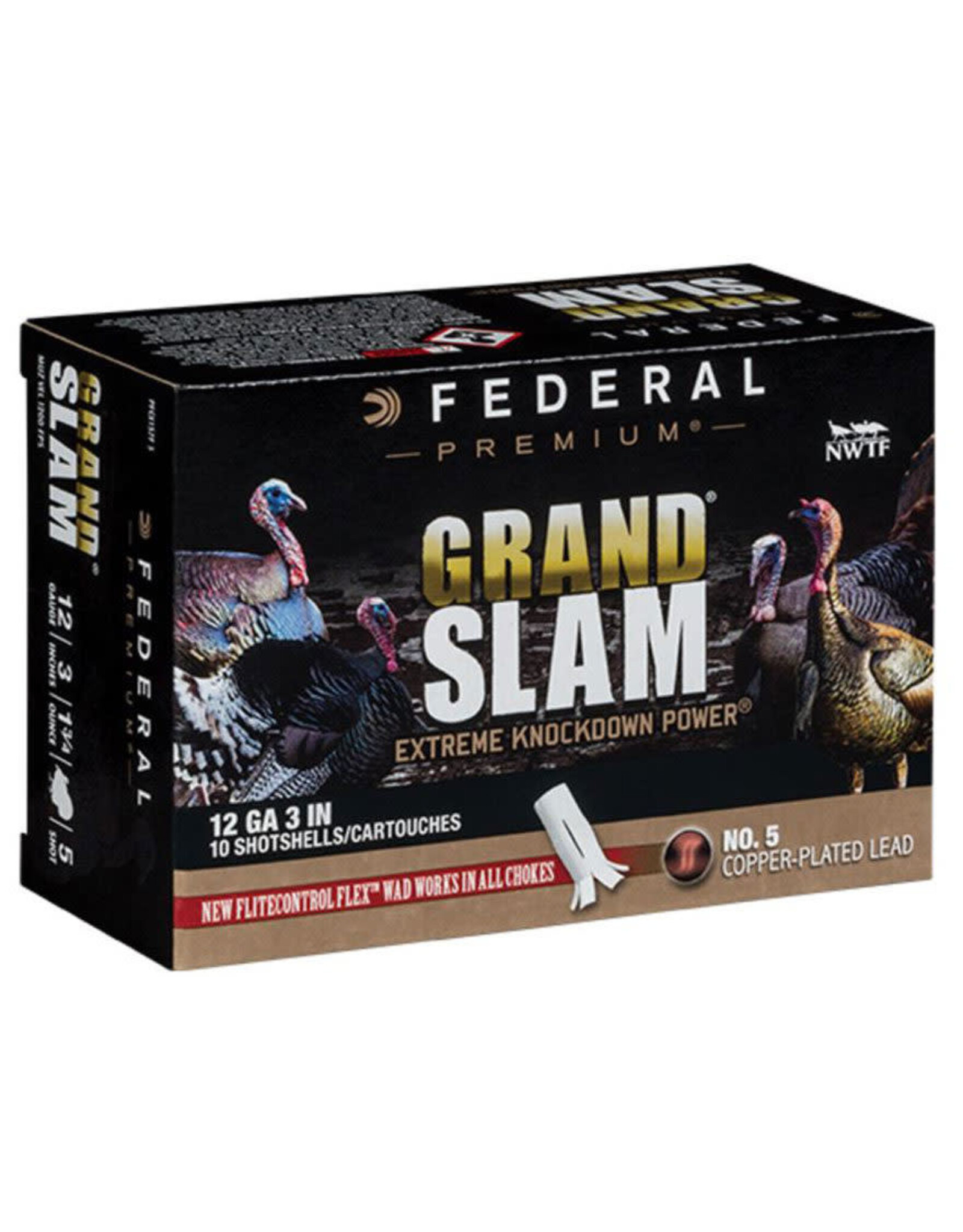 Federal Federal PFCX157F 5 Grandslam Turkey Shotshell w/ Flight Control Flex Wad 12 GA 3" 4DE 1-3/4"oz 5 10 Rnd per Box