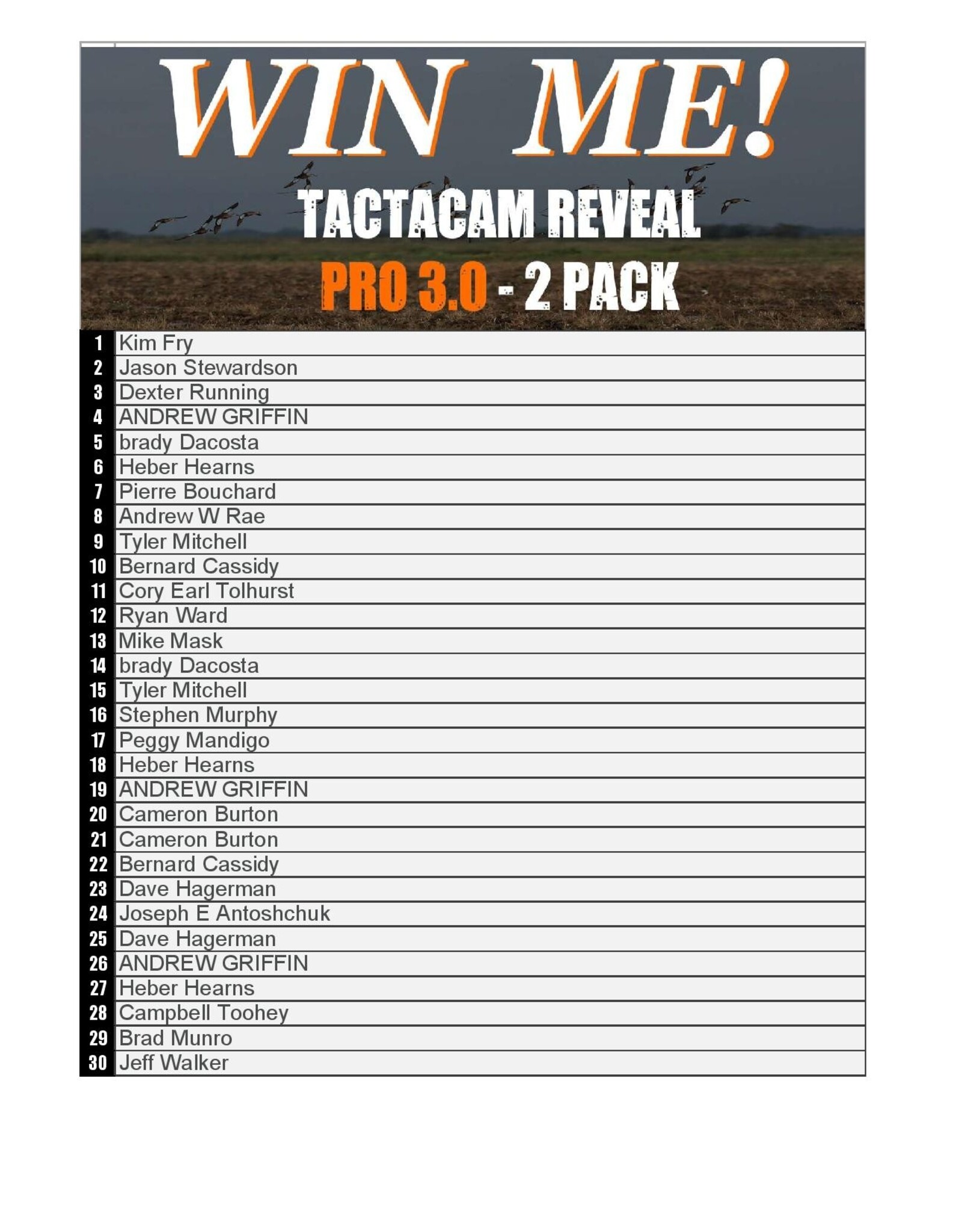 DRAW #1775 - WIN ME - Tactacam PRO 3.0 - 2 Pack ROUND 3