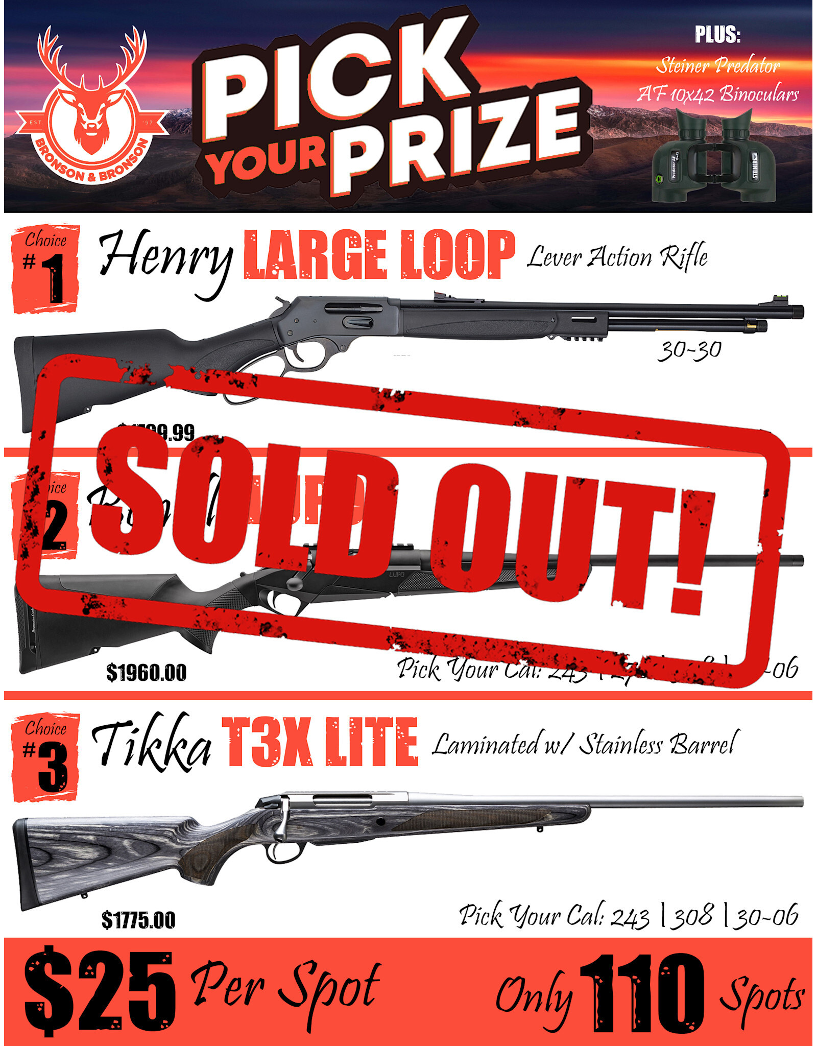 DRAW #1773 - Pick Your Prize - Henry, Benelli OR Tikka!