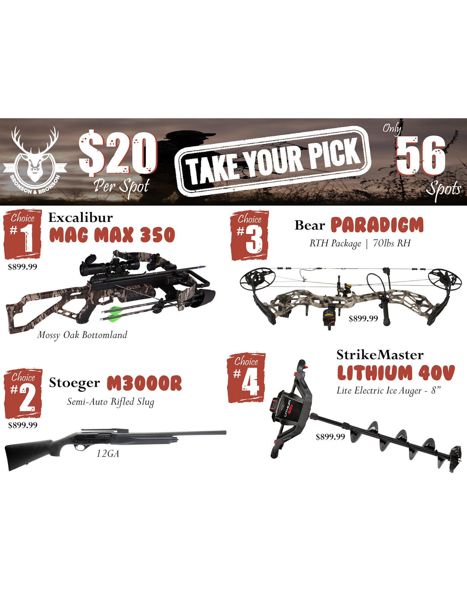 DRAW #1786 - Take Your Pick - Excalibur, Stoeger, Bear OR StrikeMaster!