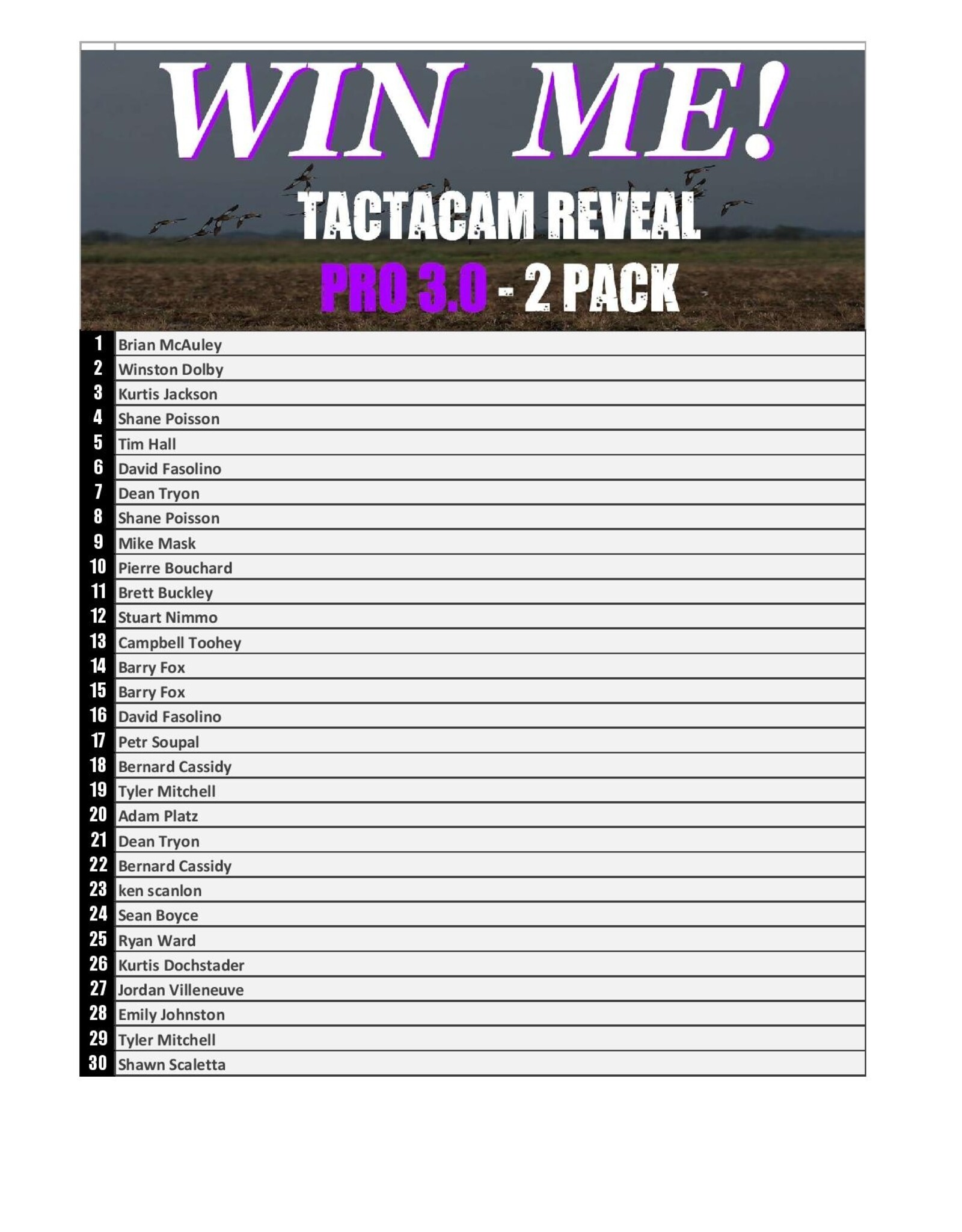 DRAW #1777 - WIN ME - Tactacam PRO 3.0 - 2 Pack ROUND 4