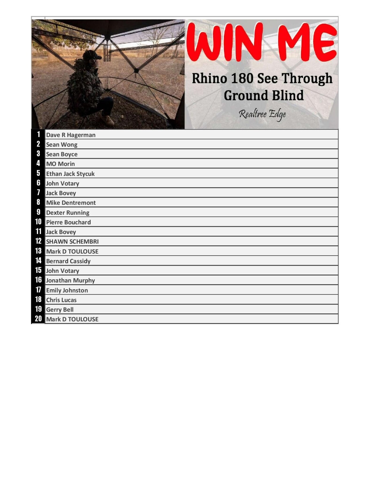 DRAW #1780 - WIN ME - RHINO 180 BLIND! ROUND 4