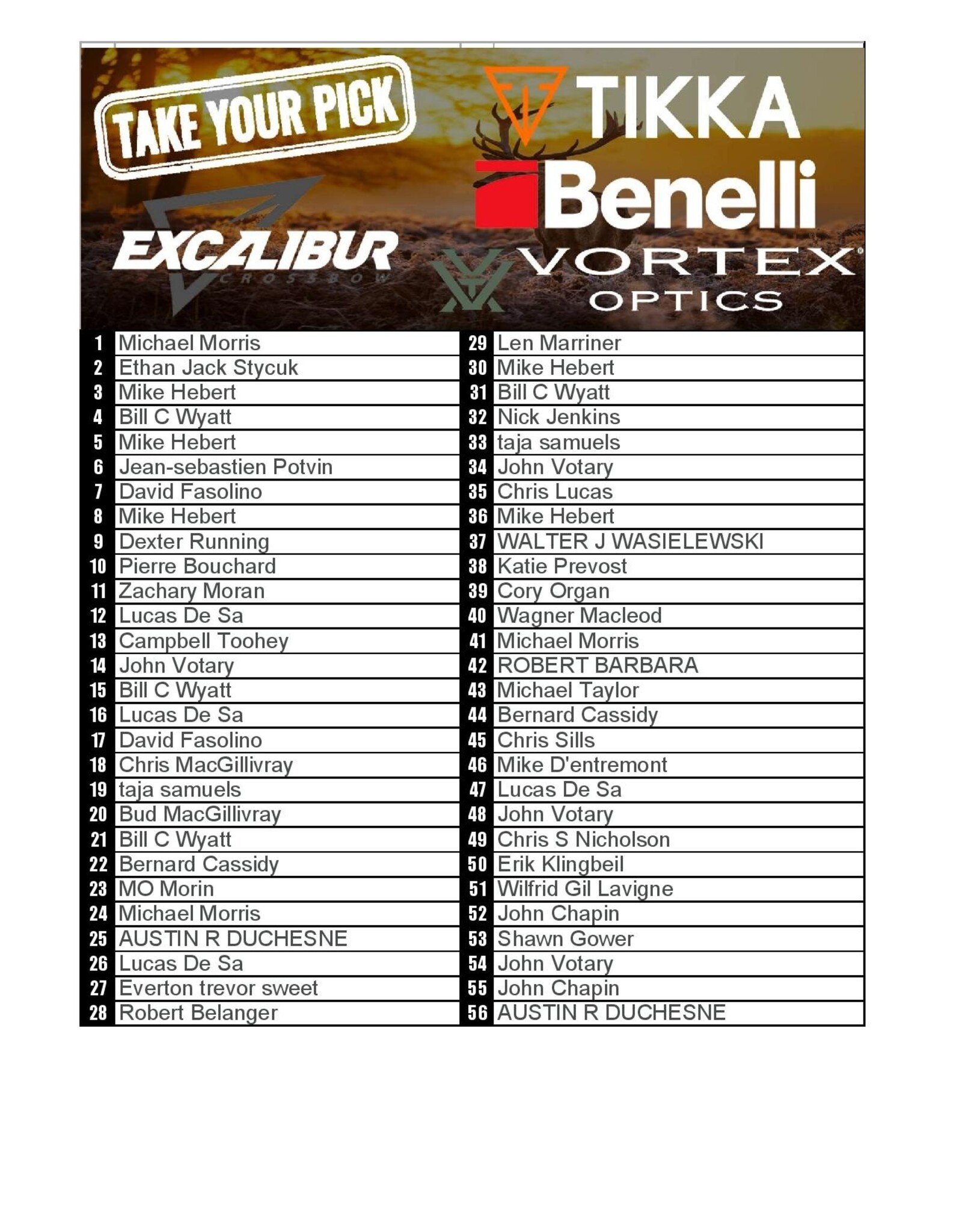 DRAW #1782 - Take Your Pick - Excalibur, Benelli, Tikka OR Vortex!