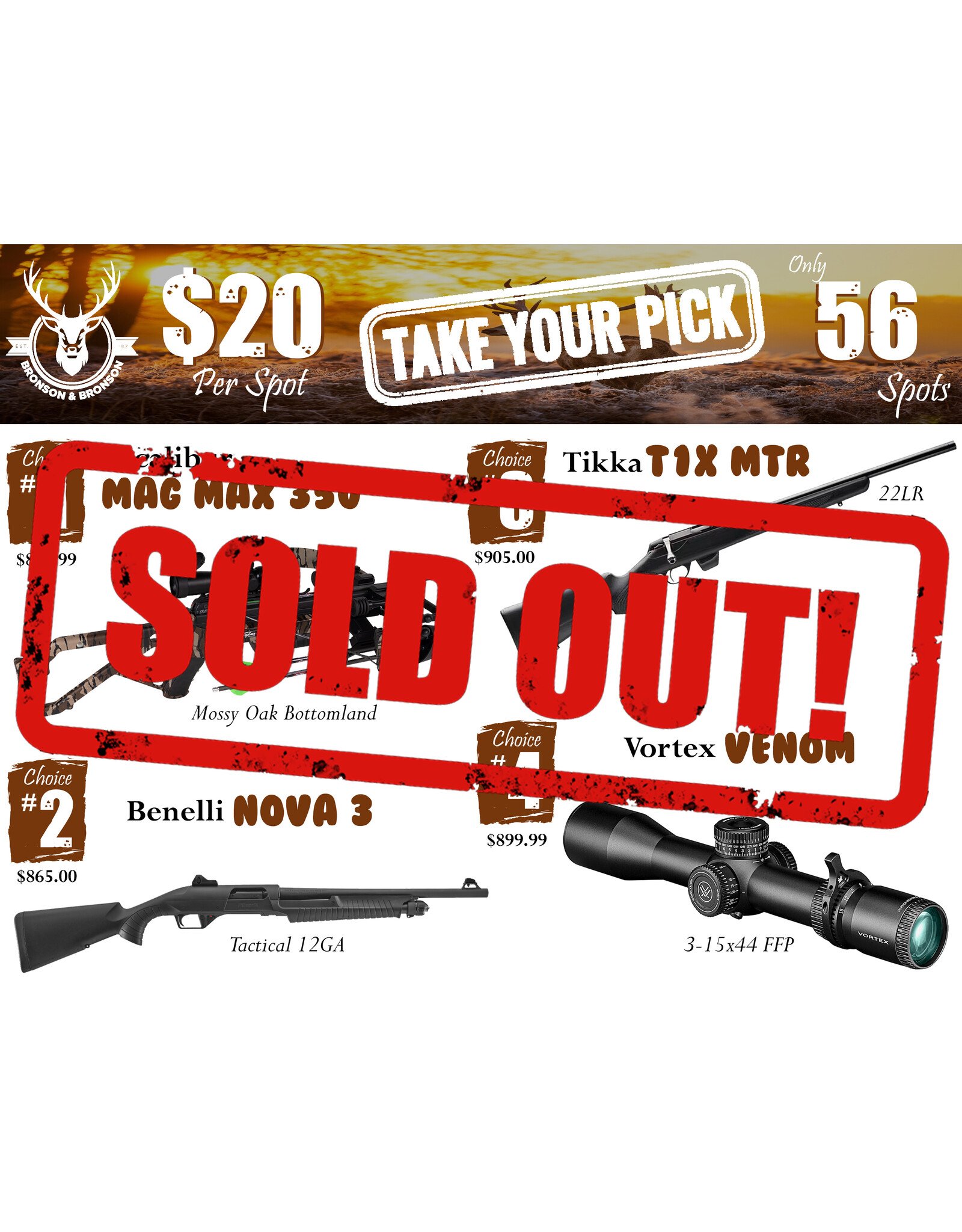 DRAW #1782 - Take Your Pick - Excalibur, Benelli, Tikka OR Vortex!