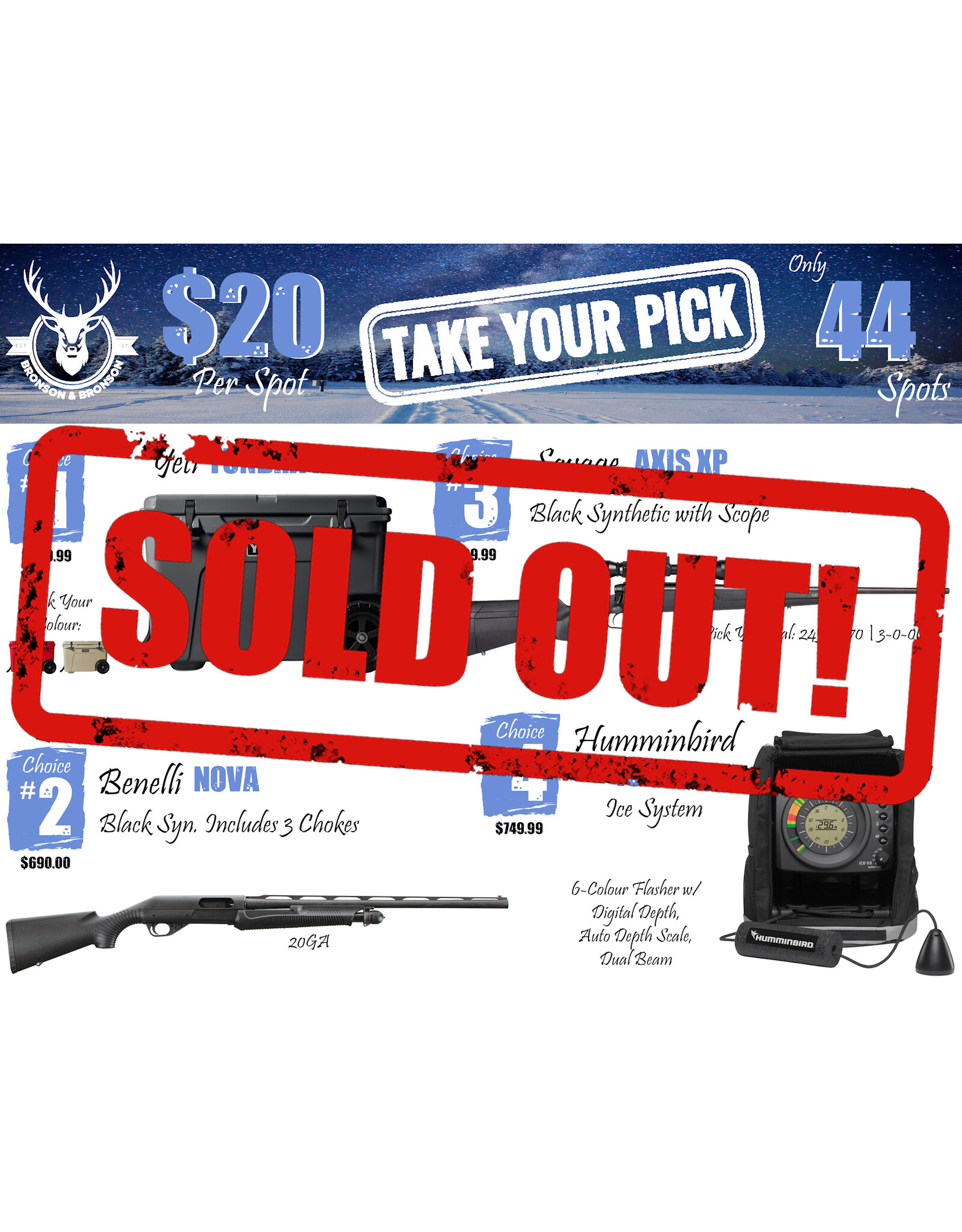 DRAW #1781 - Take Your Pick - Yeti, Benelli, Savage OR Humminbird!
