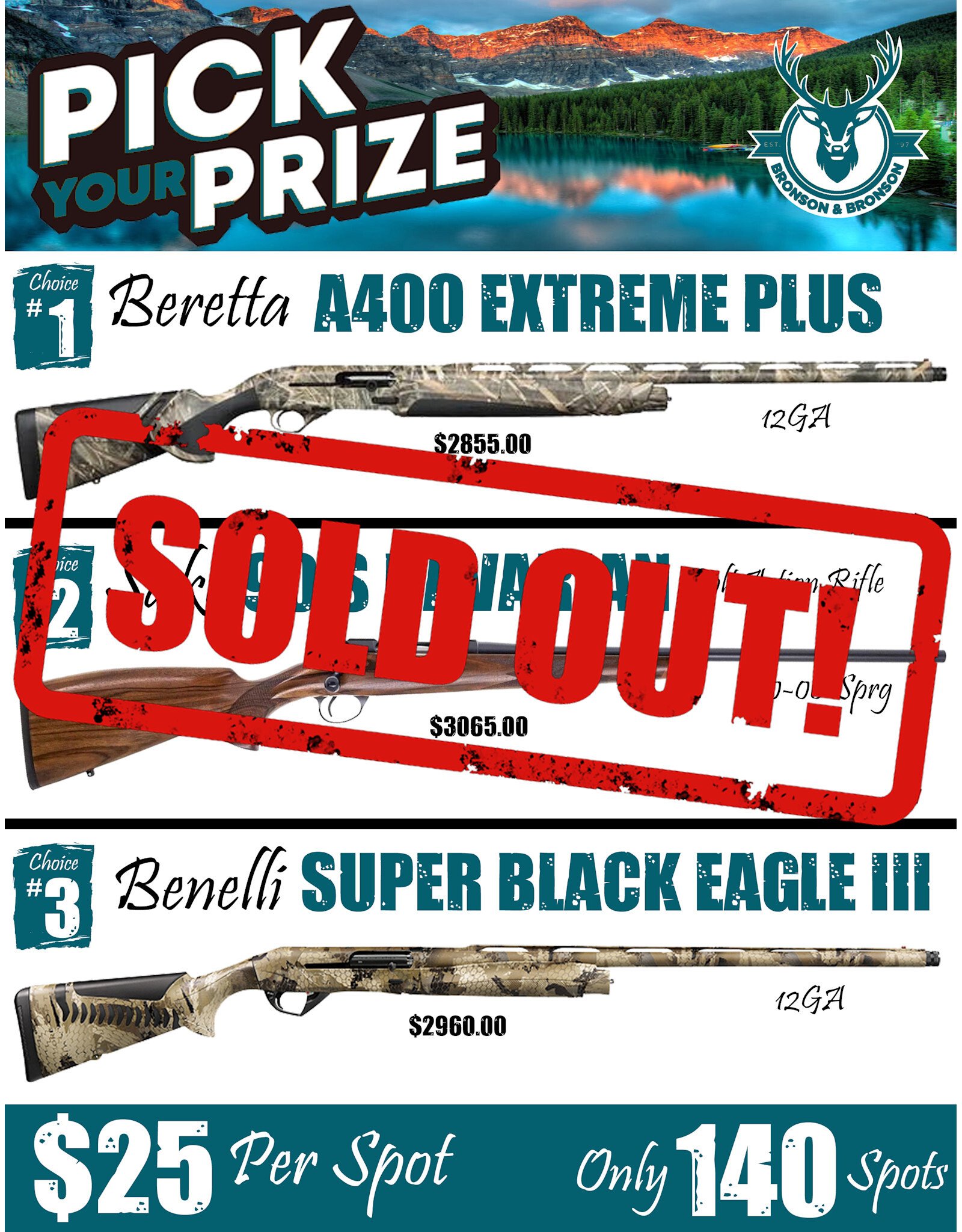 DRAW #1778 - Pick Your Prize - Beretta, Sako OR Benelli!