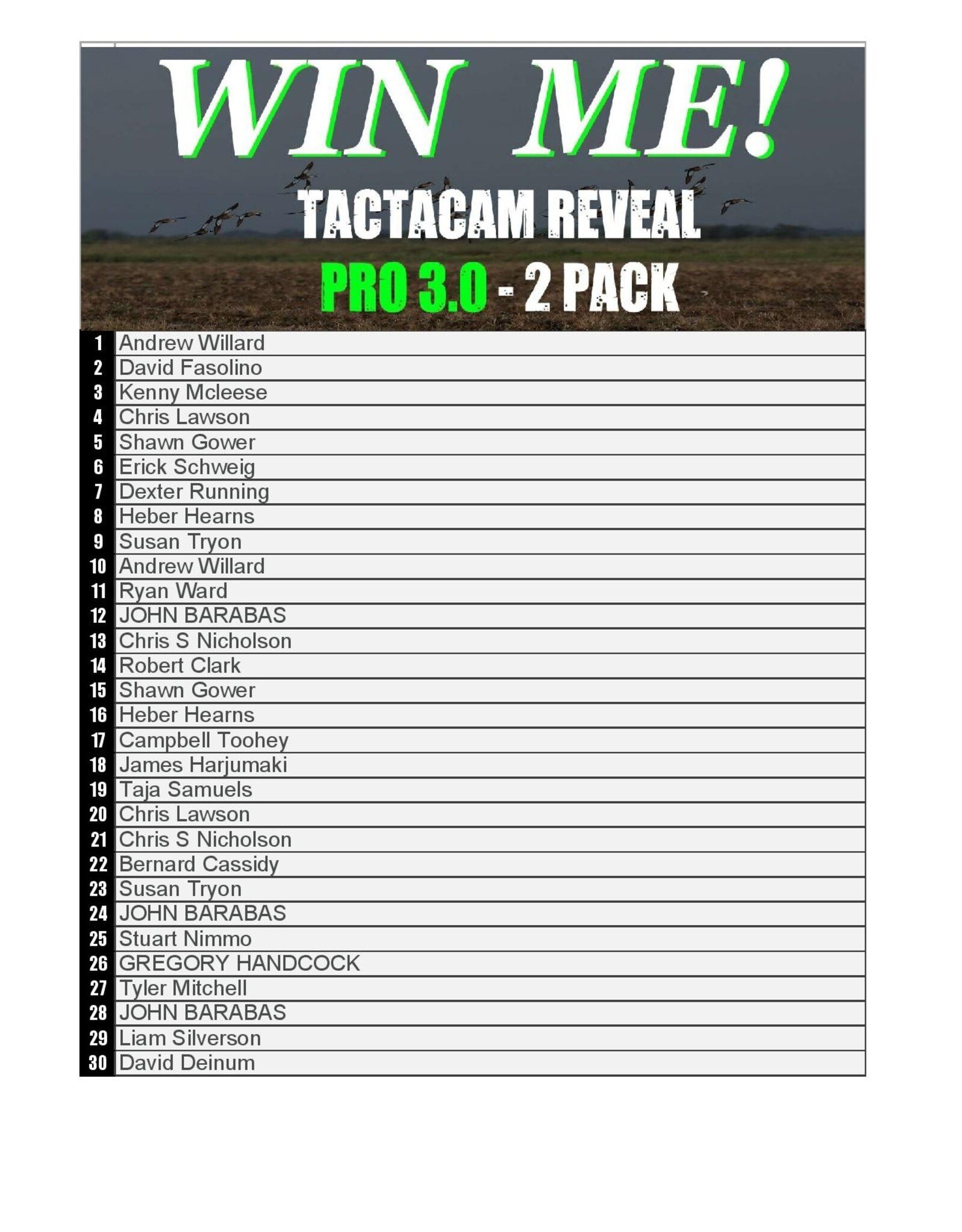 DRAW #1783 - WIN ME - Tactacam PRO 3.0 - 2 Pack ROUND 5
