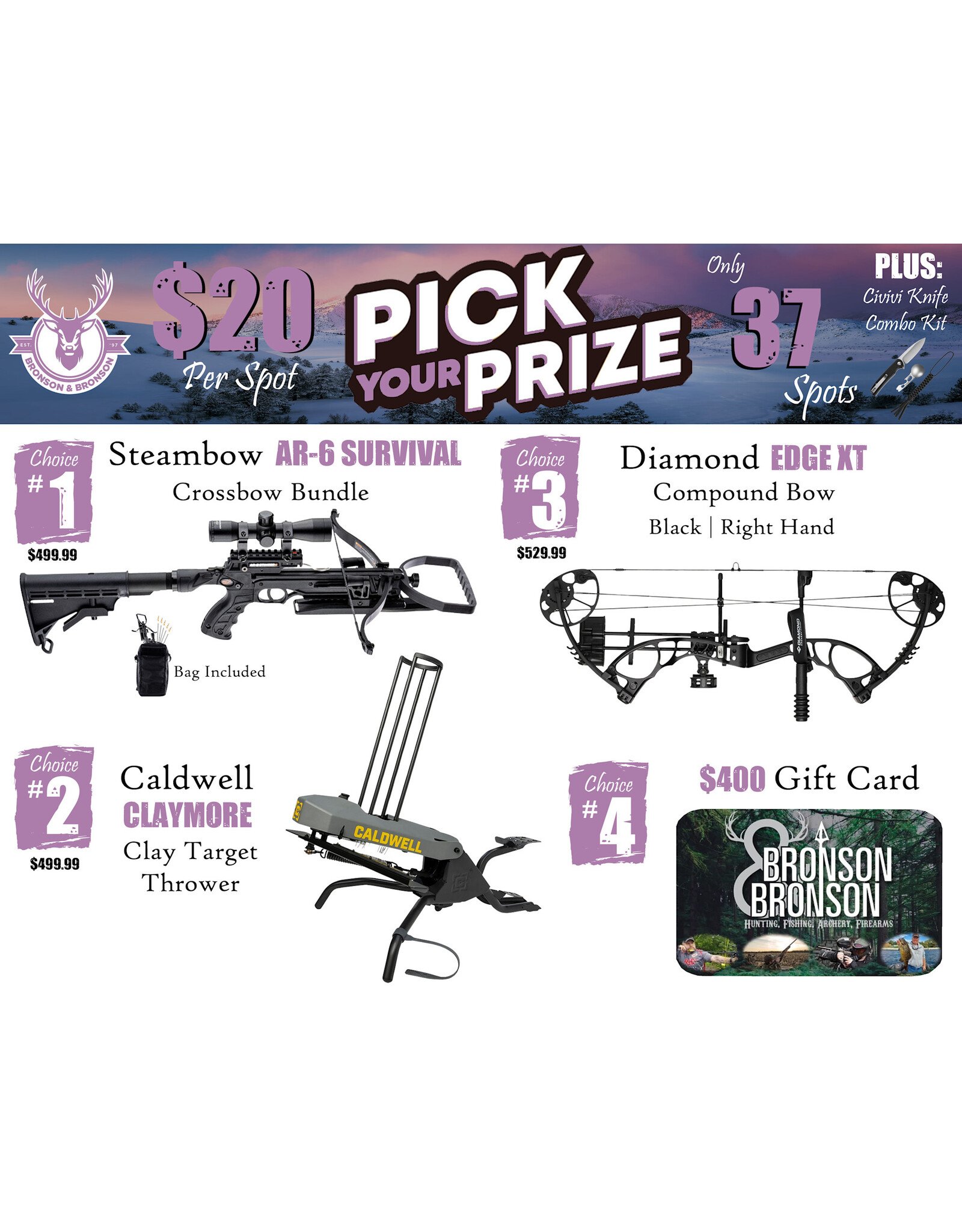 DRAW #1789 - Pick Your Prize - Steambow, Caldwell, Diamond OR Gift Card!